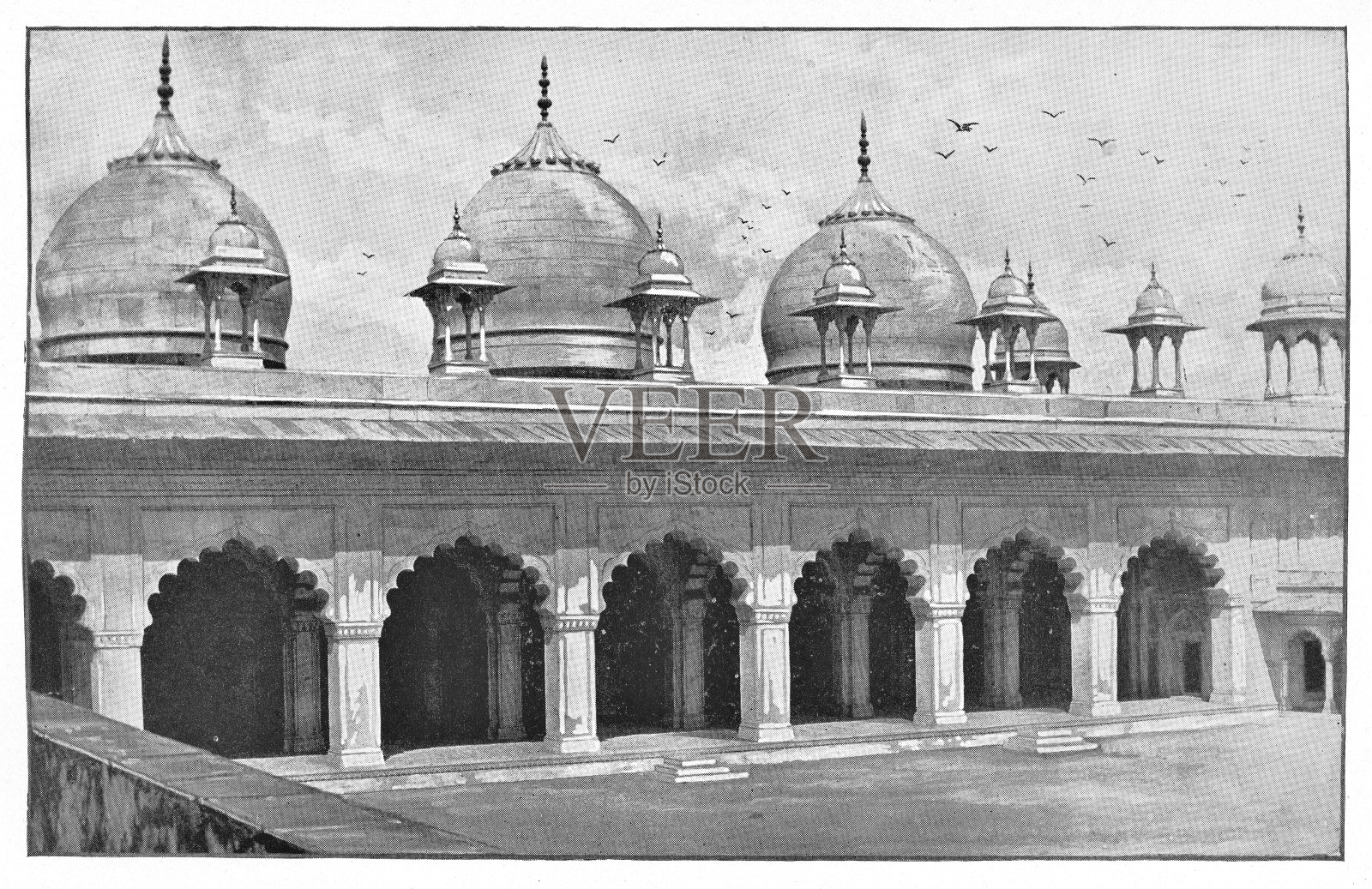 印度阿格拉阿格拉堡的莫提清真寺-英国时代插画图片素材