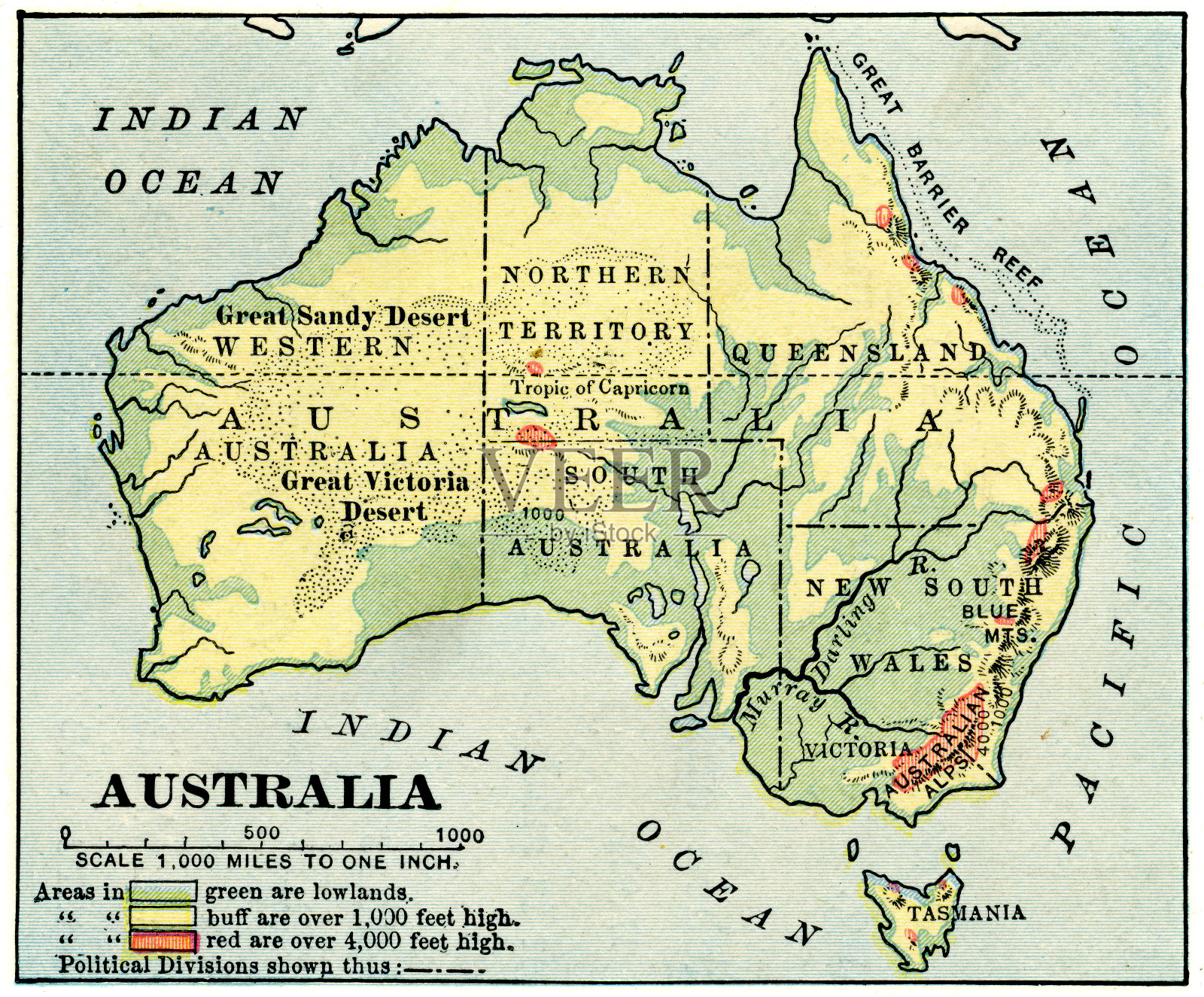 1892年澳大利亚地图插画图片素材