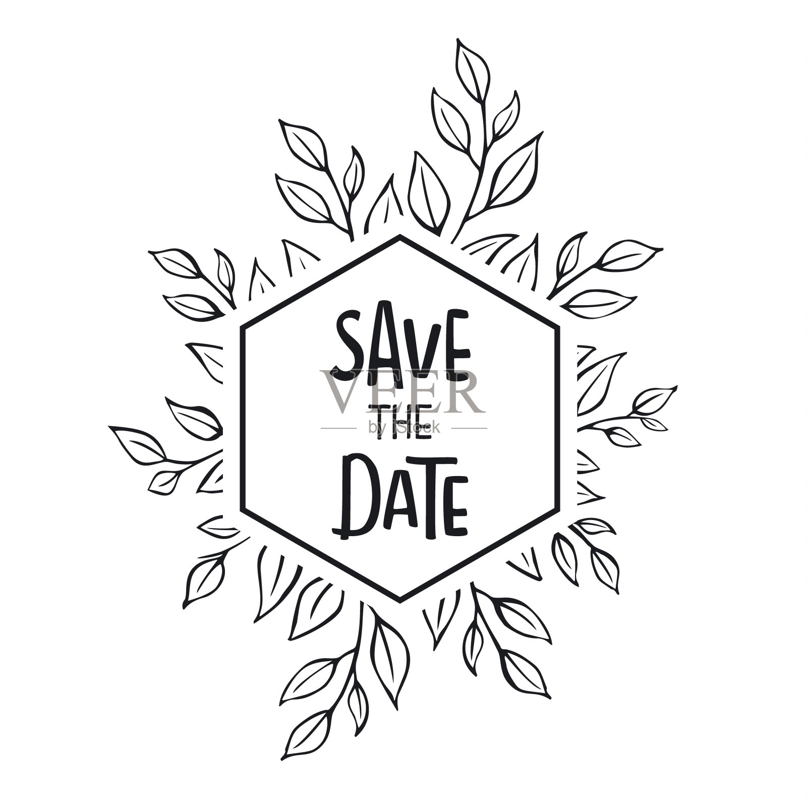 花叶，树枝，黑白框架农舍式模板设计模板素材