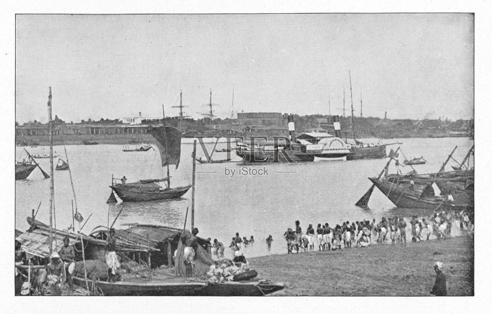 印度加尔各答的胡格利河-英国时代插画图片素材