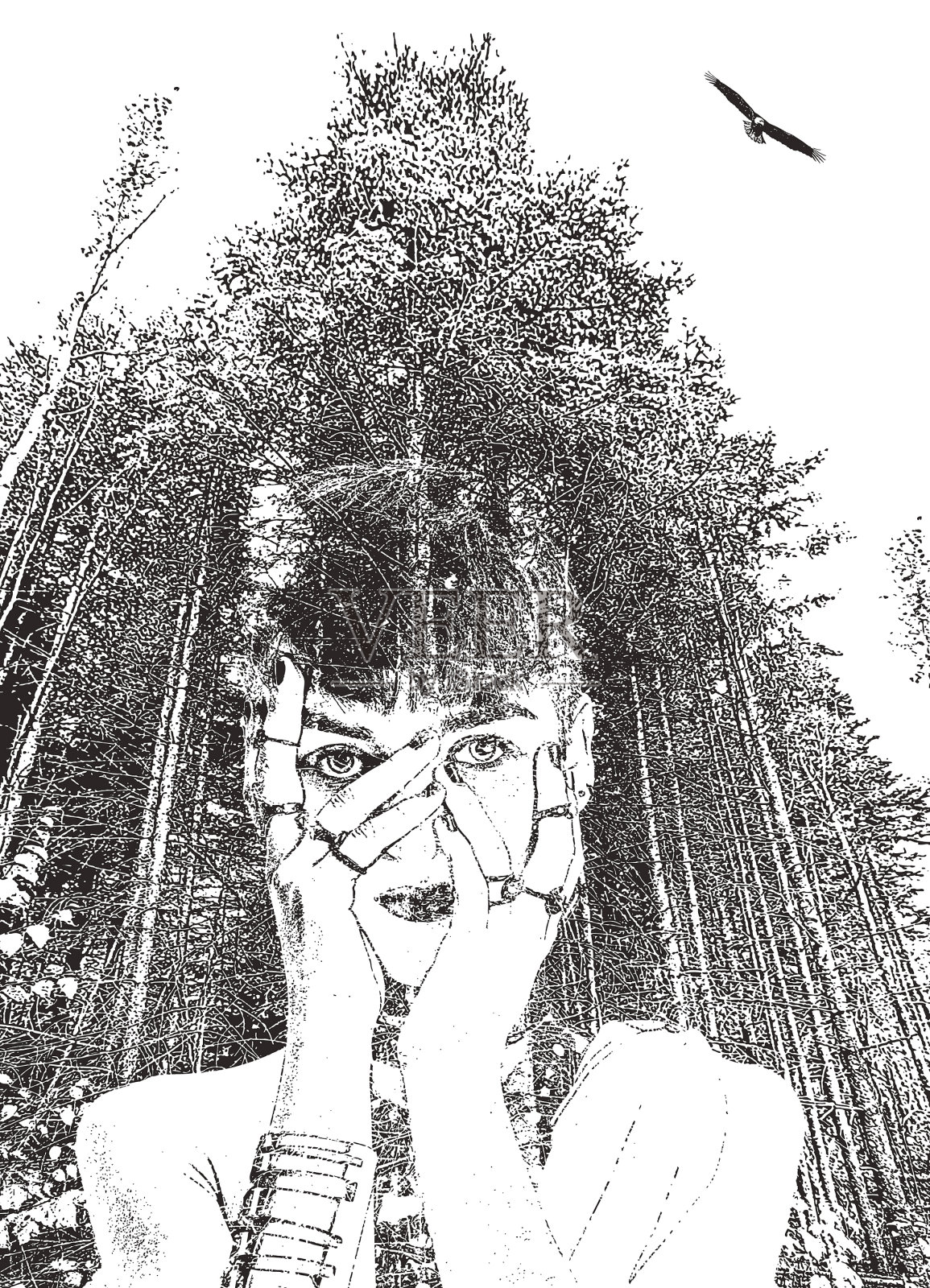 变成森林的女人插画图片素材