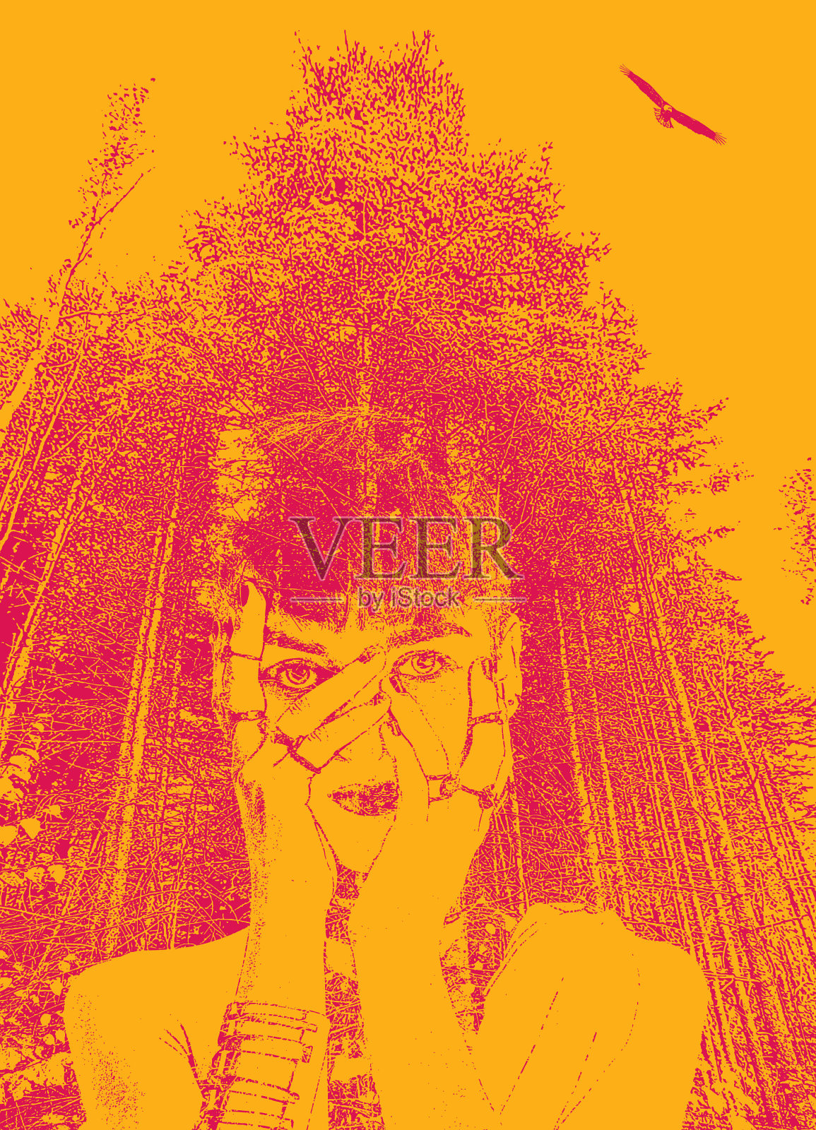 变成森林的女人插画图片素材