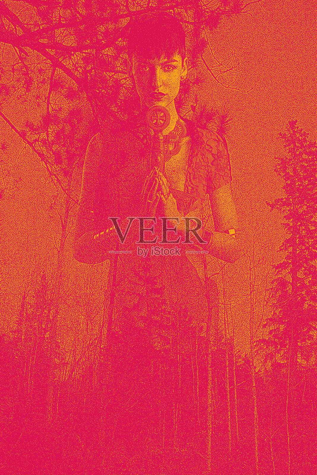 带着剑和自然的女战士插画图片素材