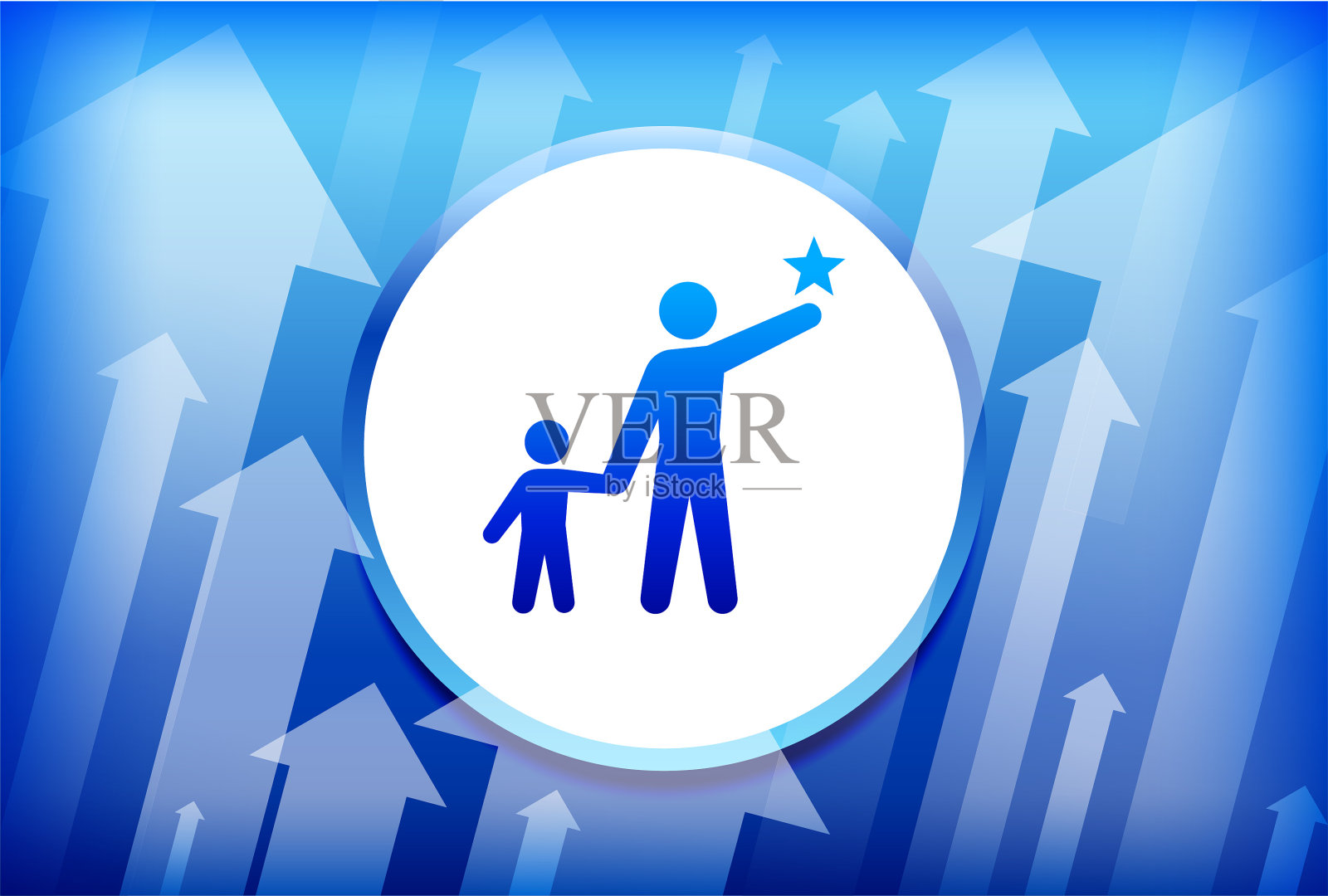 儿童与老师蓝色向上箭头背景插画图片素材