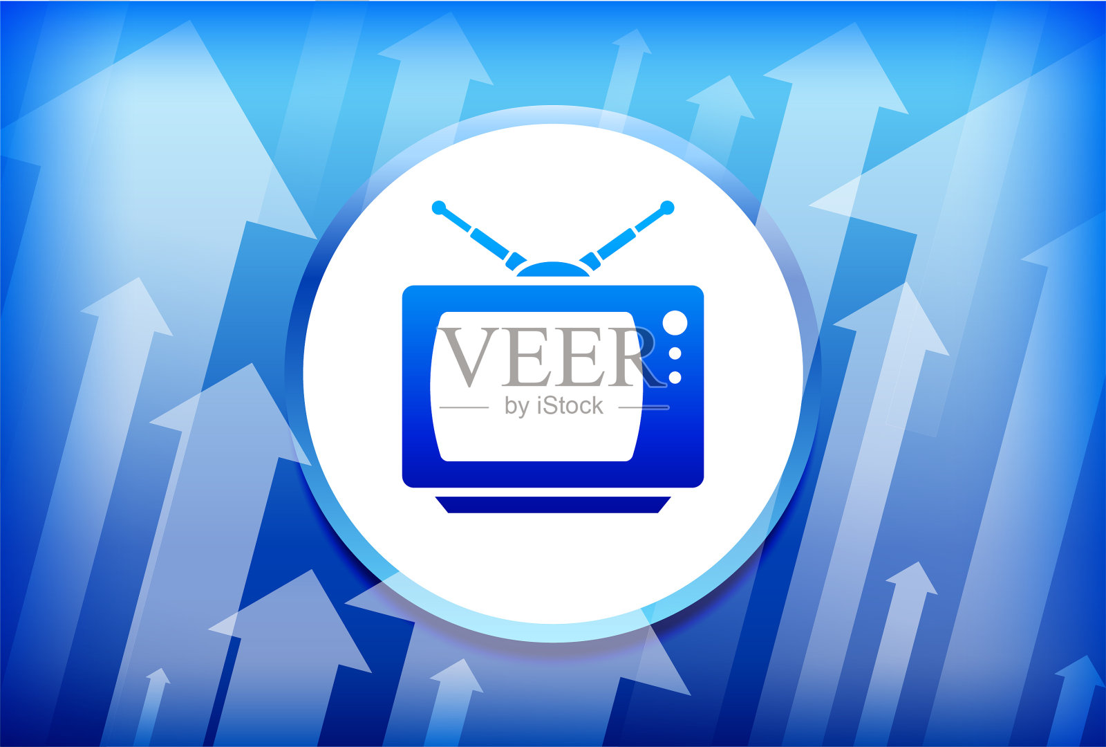 蓝色向上箭头背景电视盒子插画图片素材