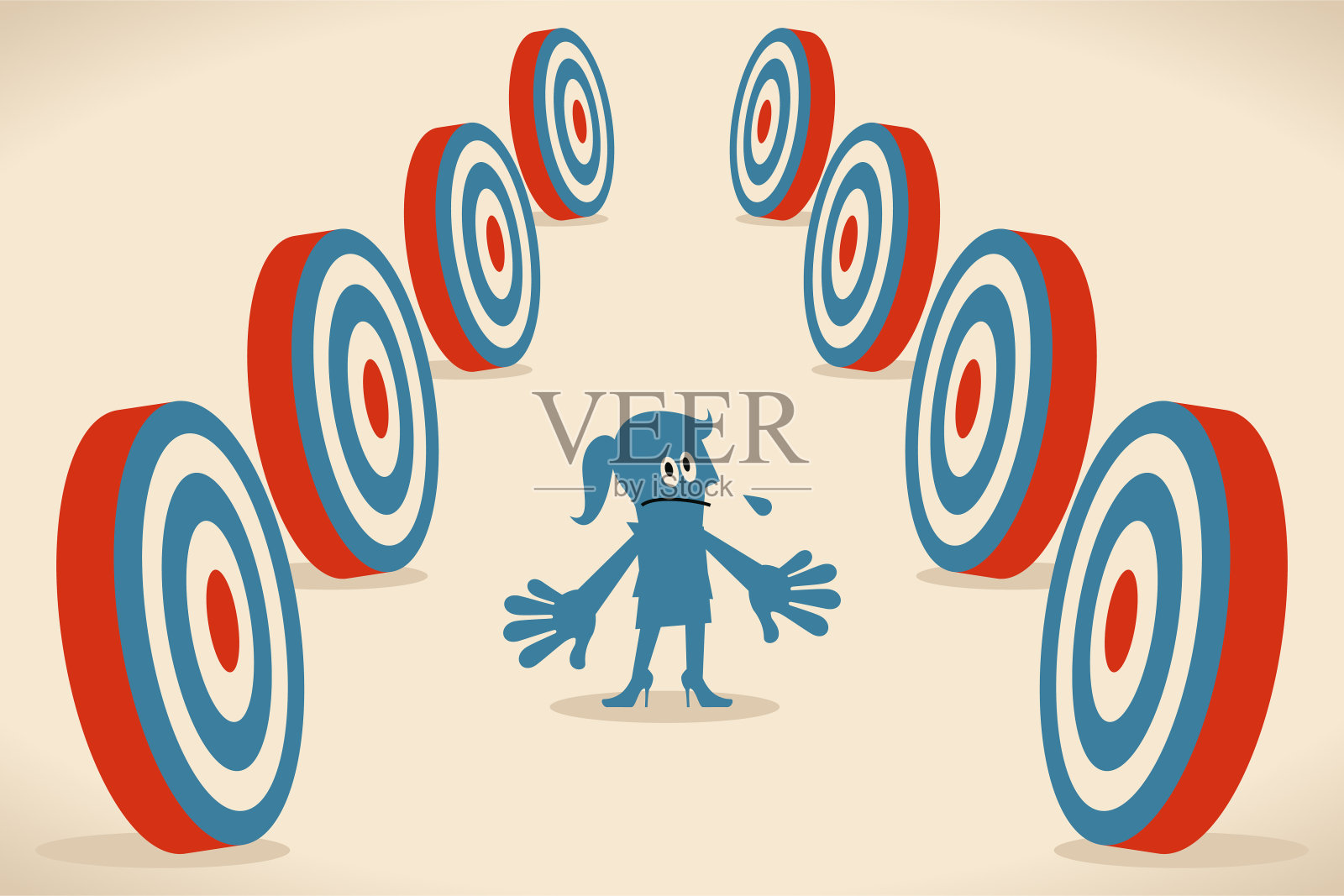 有许多任务和目标的女商人插画图片素材