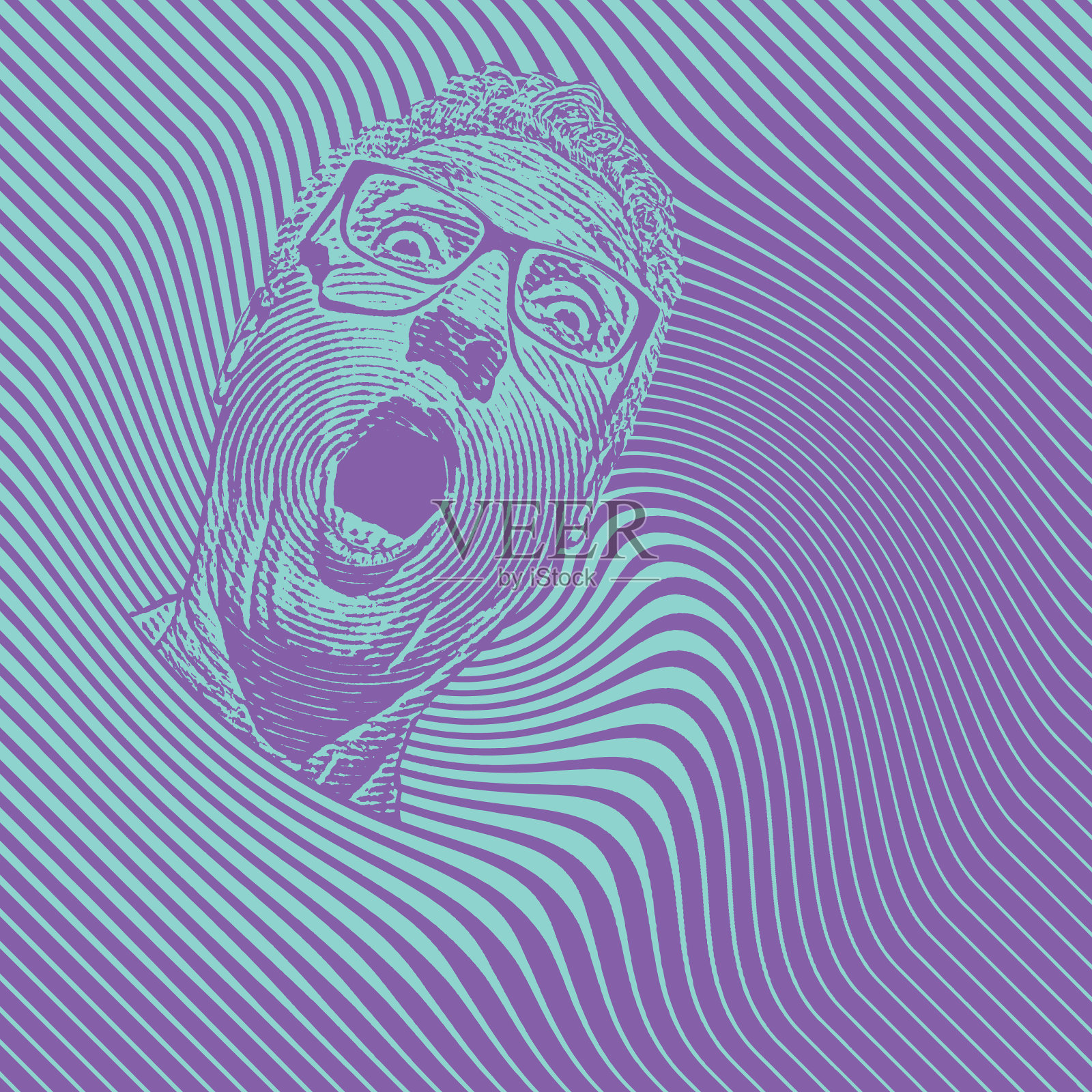 男人的头震惊的面部表情和半色调的模式插画图片素材