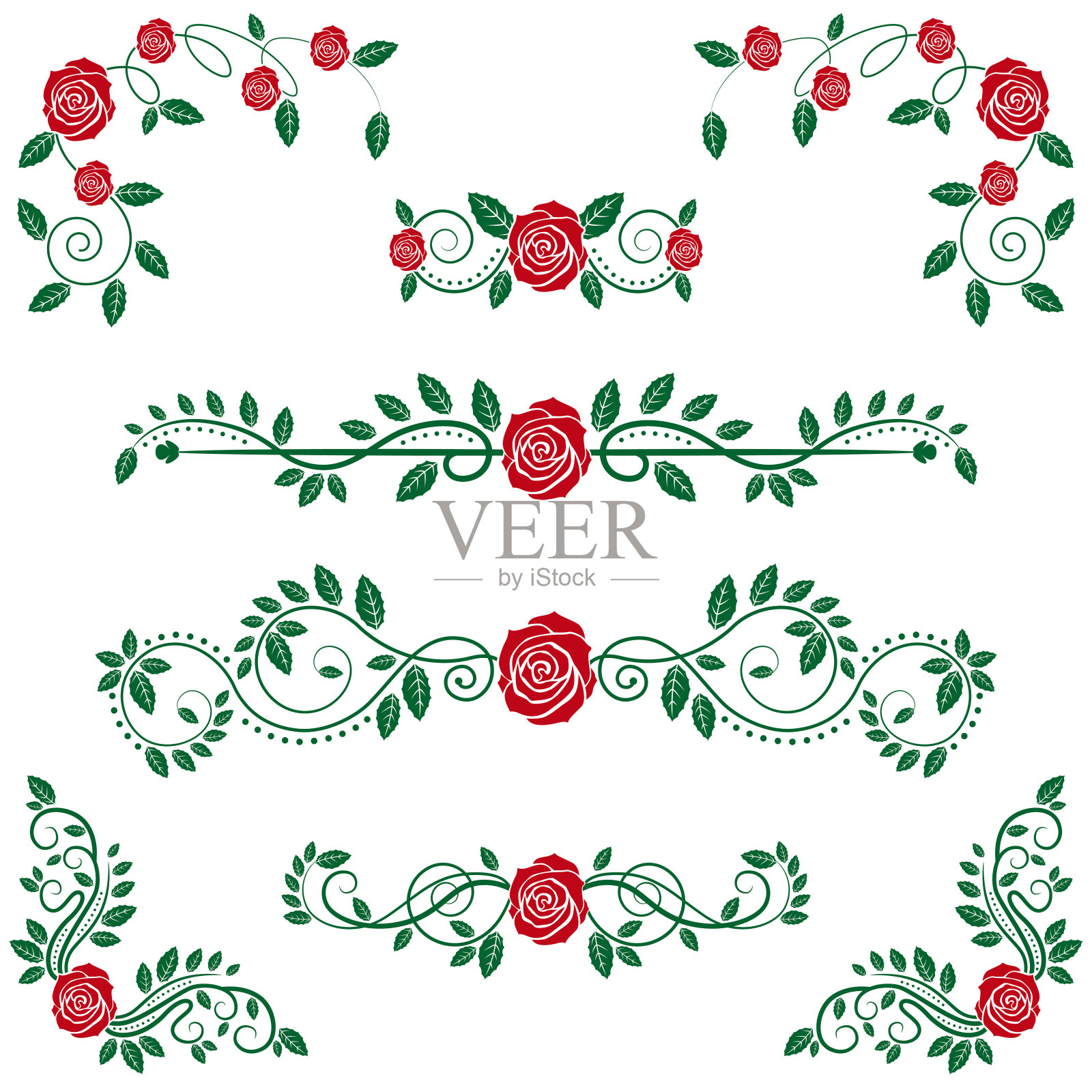 书法花卷和玫瑰插画图片素材