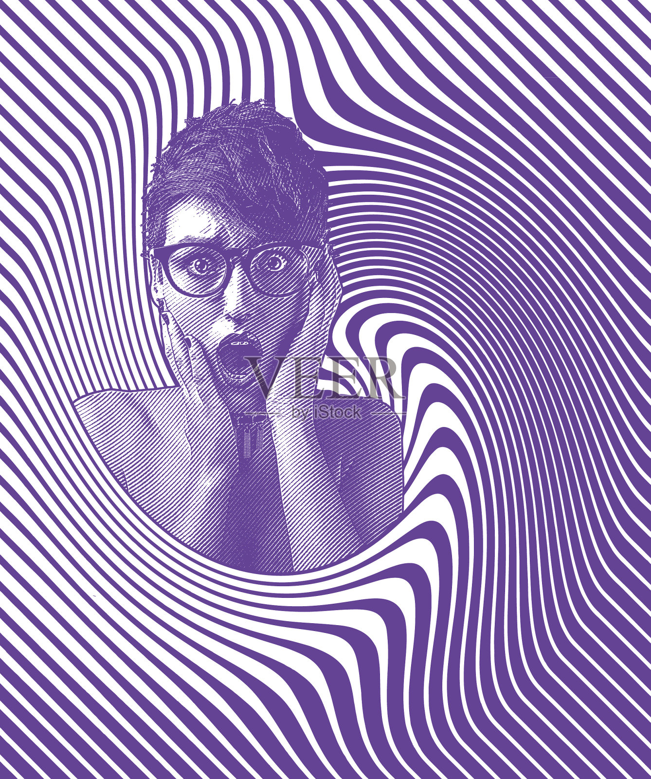 女人的头与震惊的面部表情和半色调模式插画图片素材