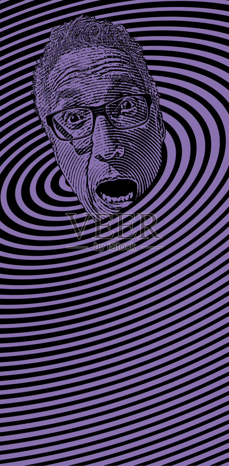 男人的头震惊的面部表情和半色调的模式插画图片素材