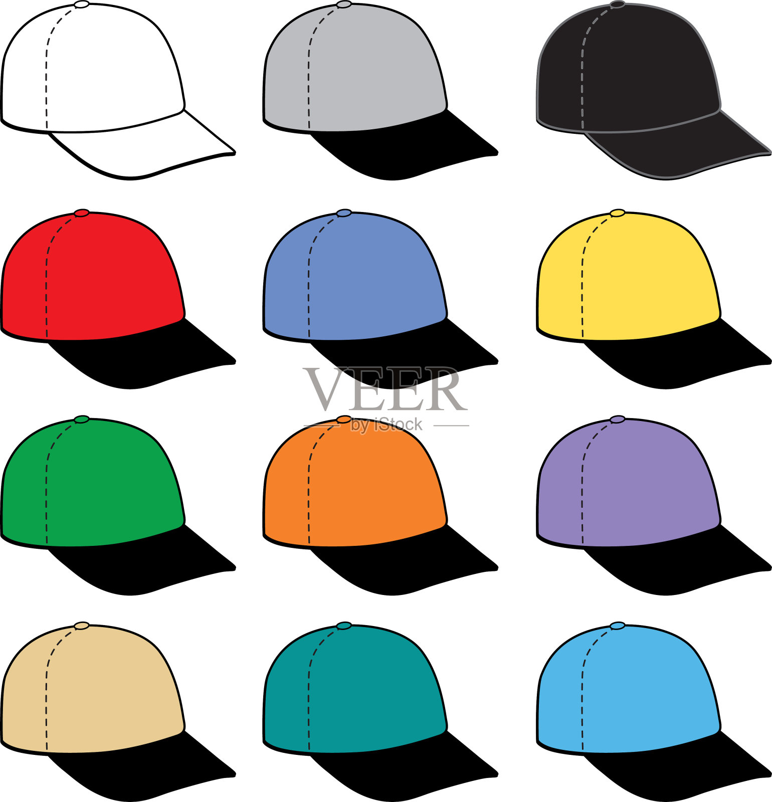 12个彩色棒球帽图标设计元素图片