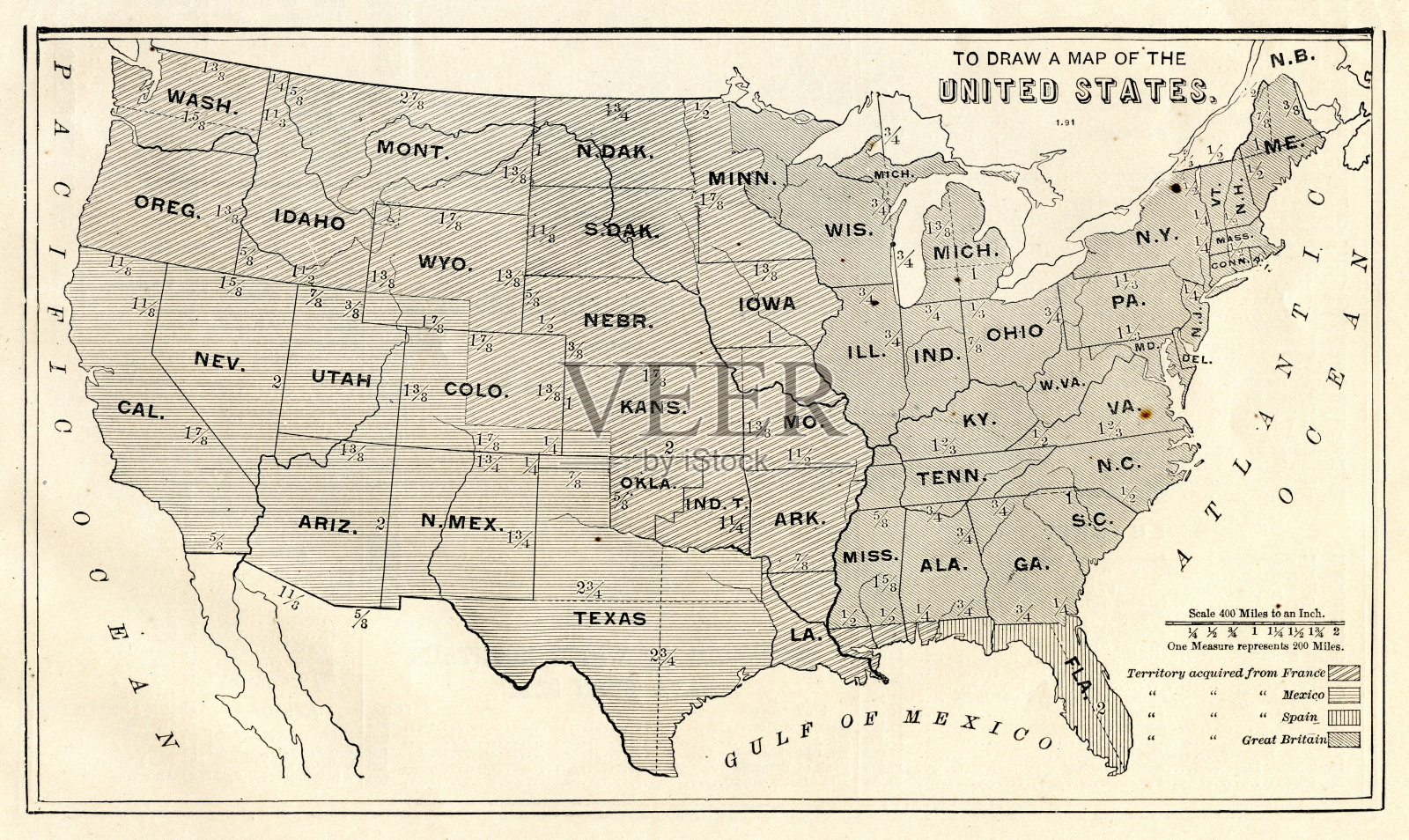 1889年美国地图插画图片素材