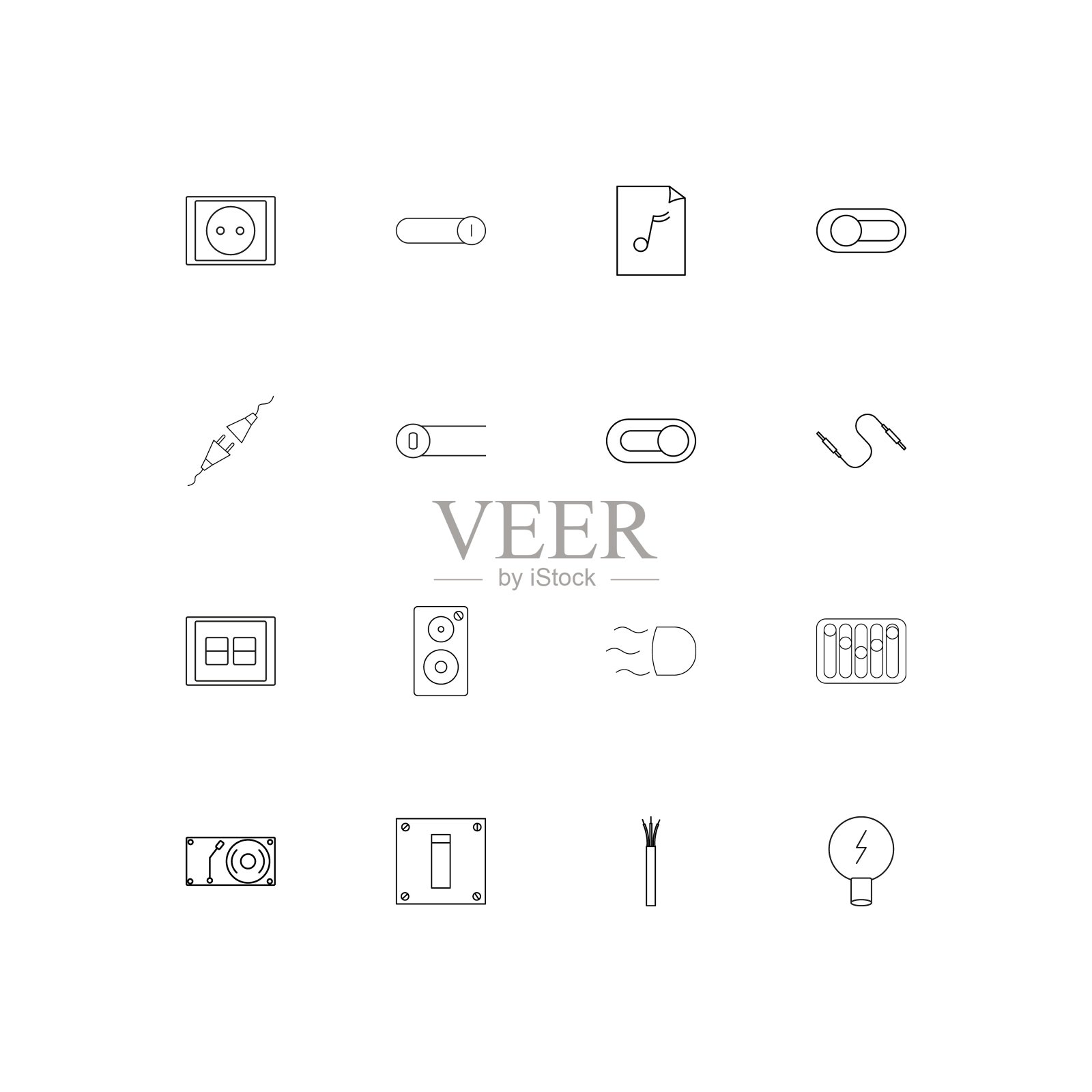 电气简单的线性图标集。概述了矢量图标图标素材