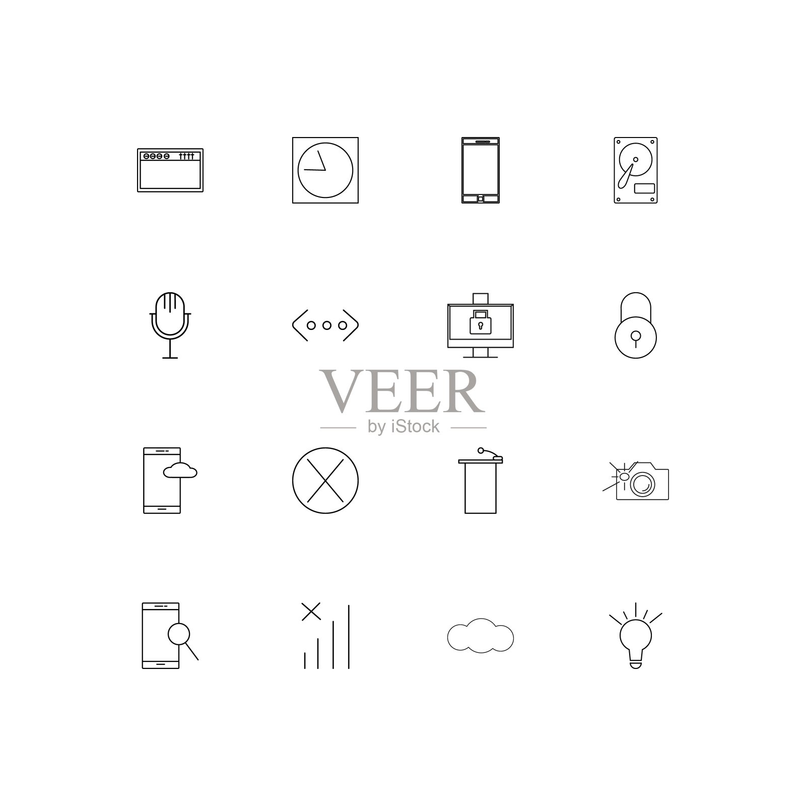 设备简单的线性图标设置。概述了矢量图标图标素材