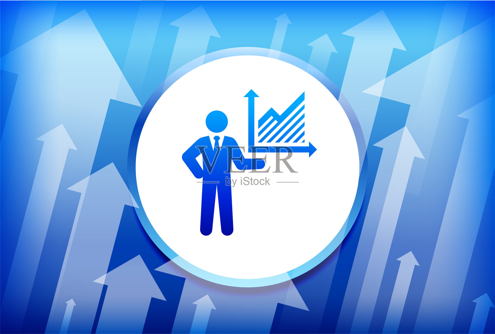 商人和股票图表蓝色箭头背景插画图片素材