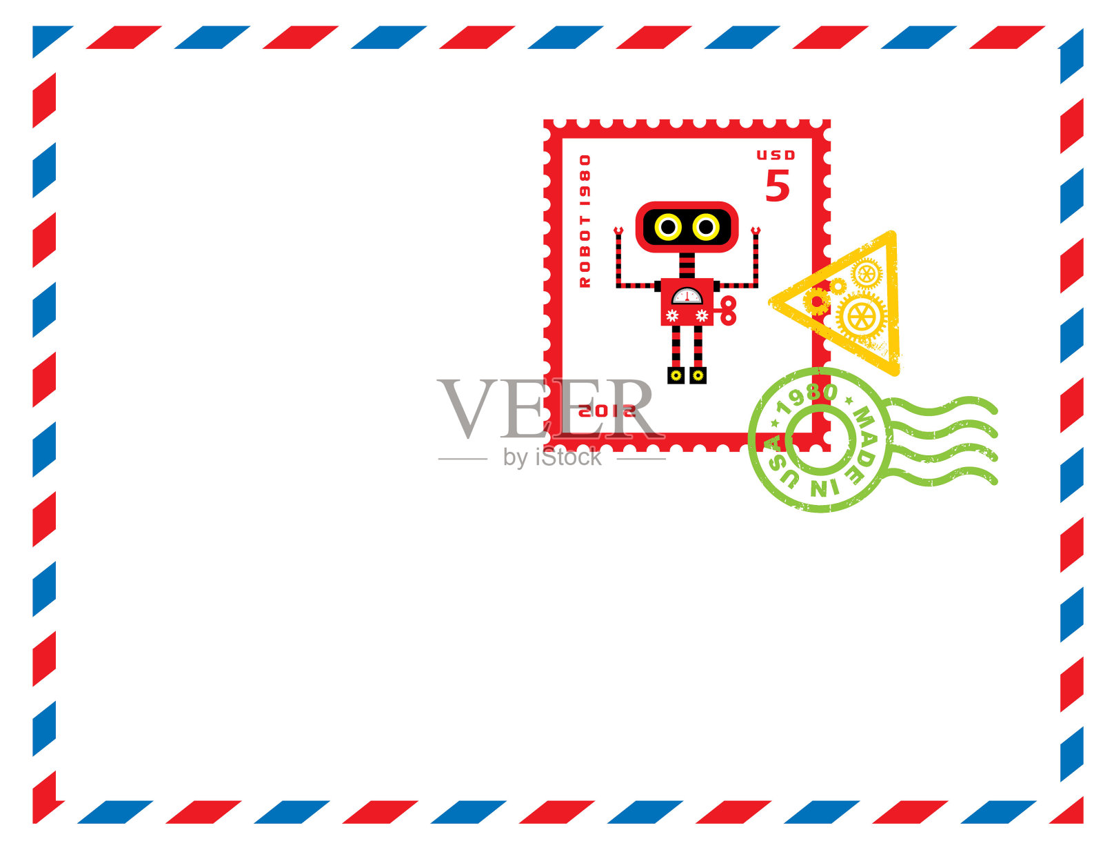 可爱的机器人邮票在字母设计模板素材