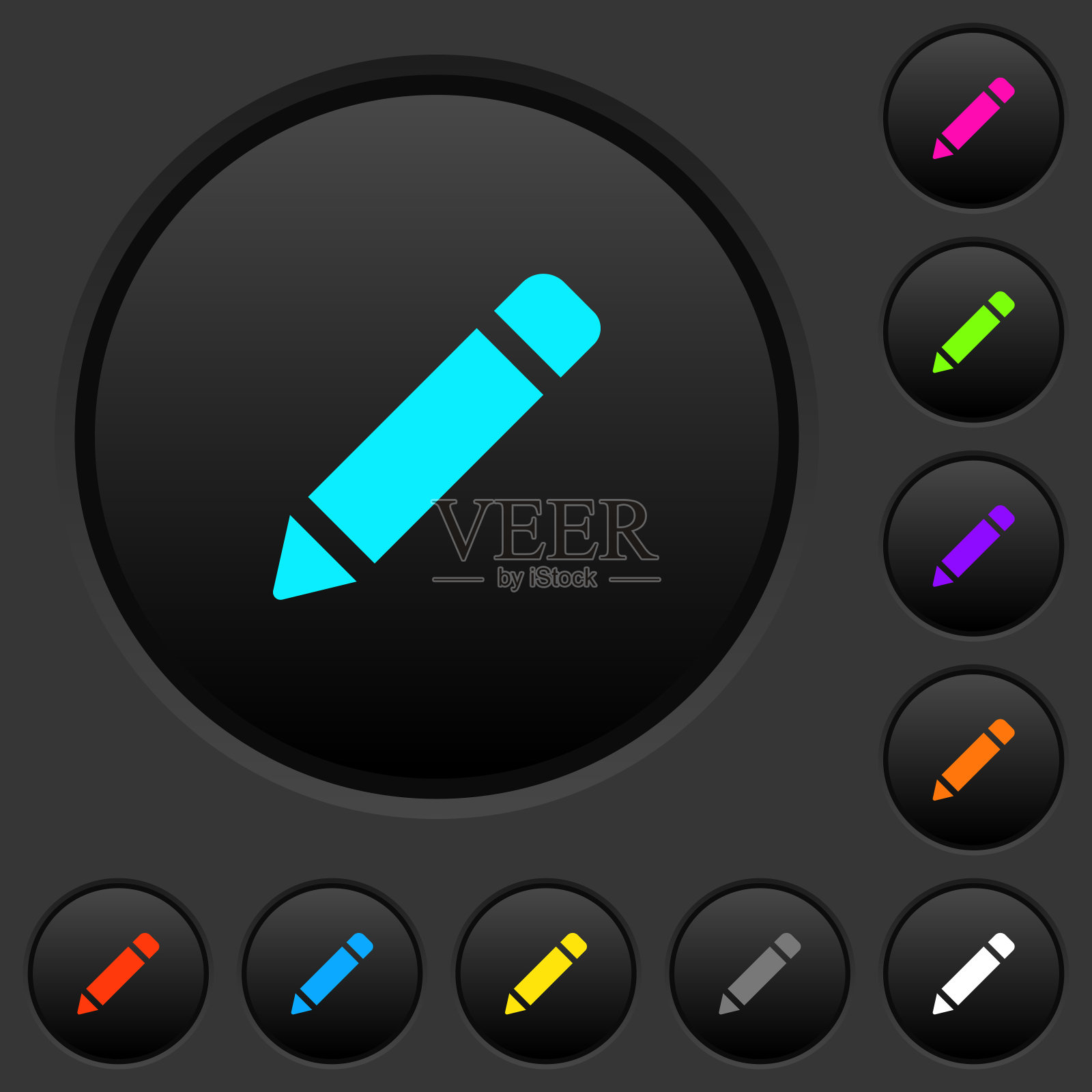 单铅笔与橡胶黑色按钮与颜色图标插画图片素材