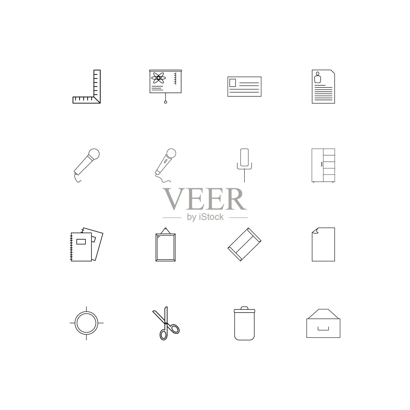 办公室简单的线性图标集。概述了矢量图标图标素材