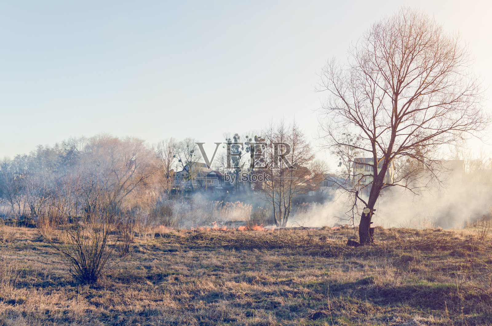 田野里的干草着火了照片摄影图片