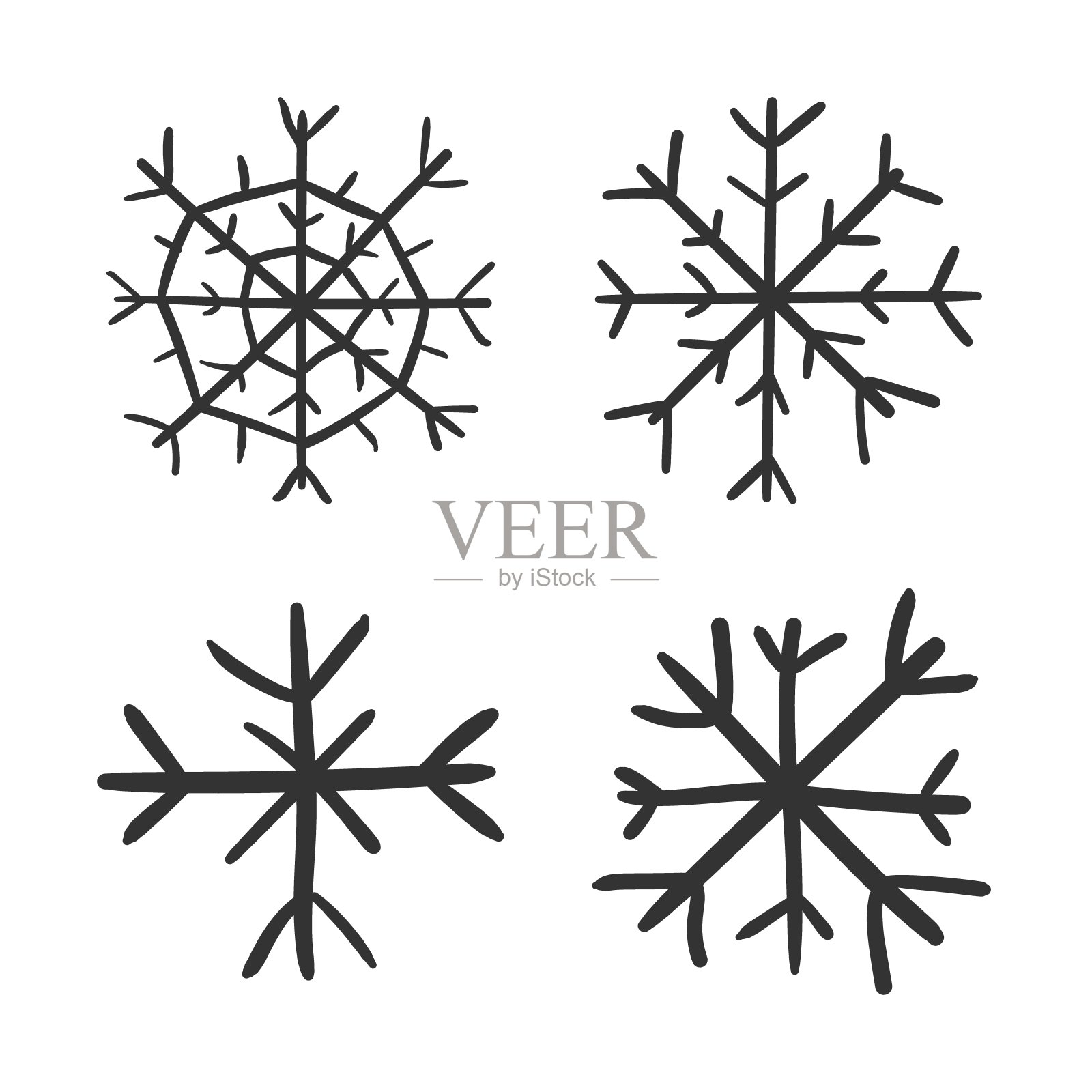 手绘雪花矢量图标。雪花素描涂鸦插图。手绘的冬季圣诞节概念。图标素材