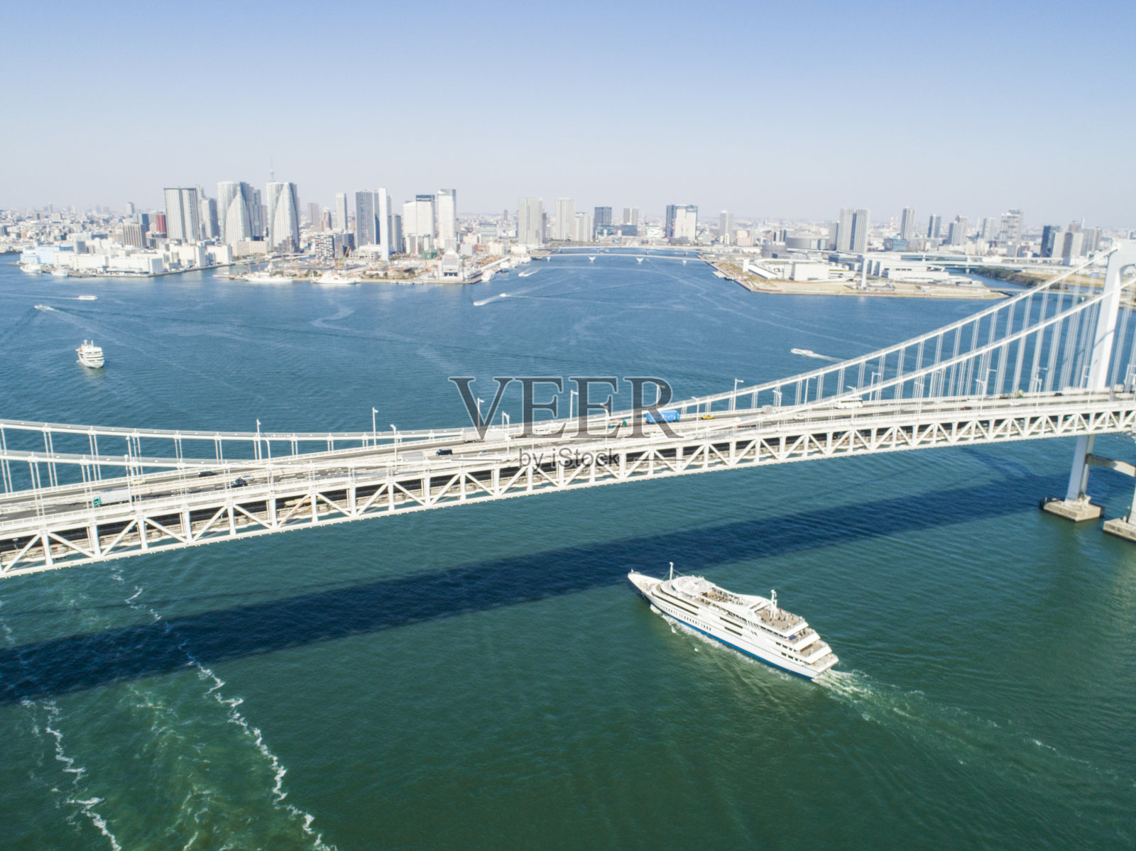 从大桥下通过的轮船照片摄影图片