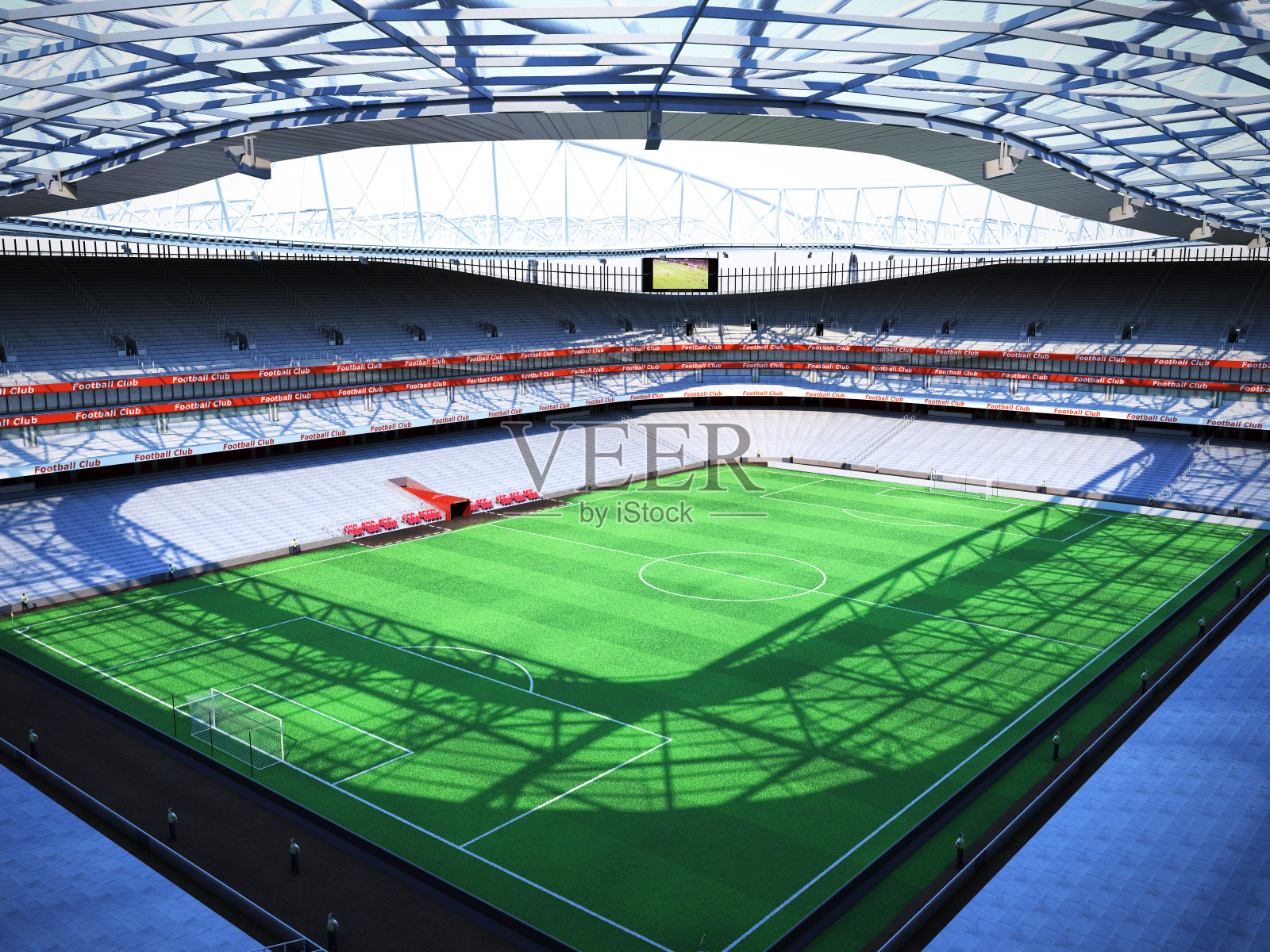 体育场顶层3d渲染，虚构的足球场照片摄影图片