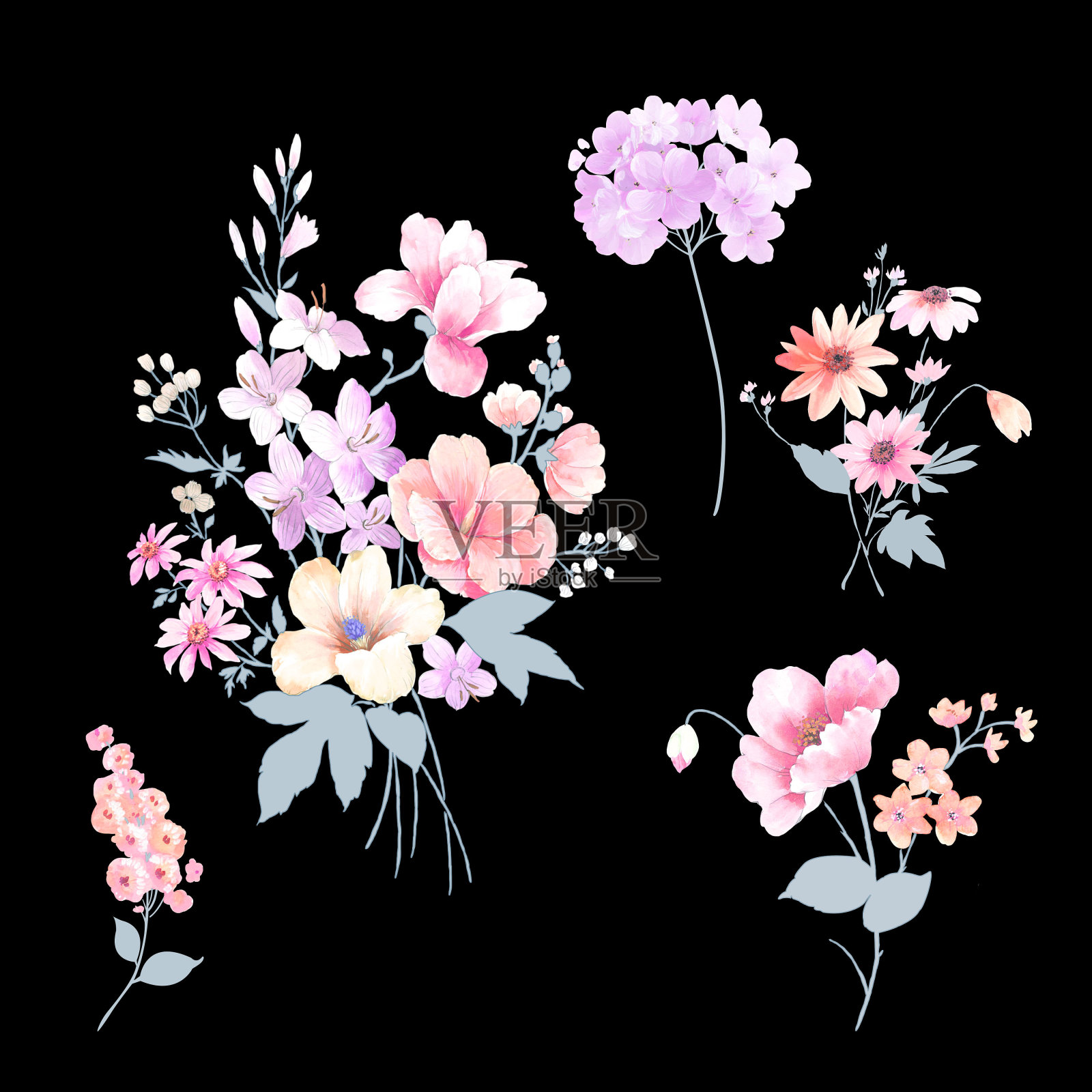 美丽的水彩花插画图片素材