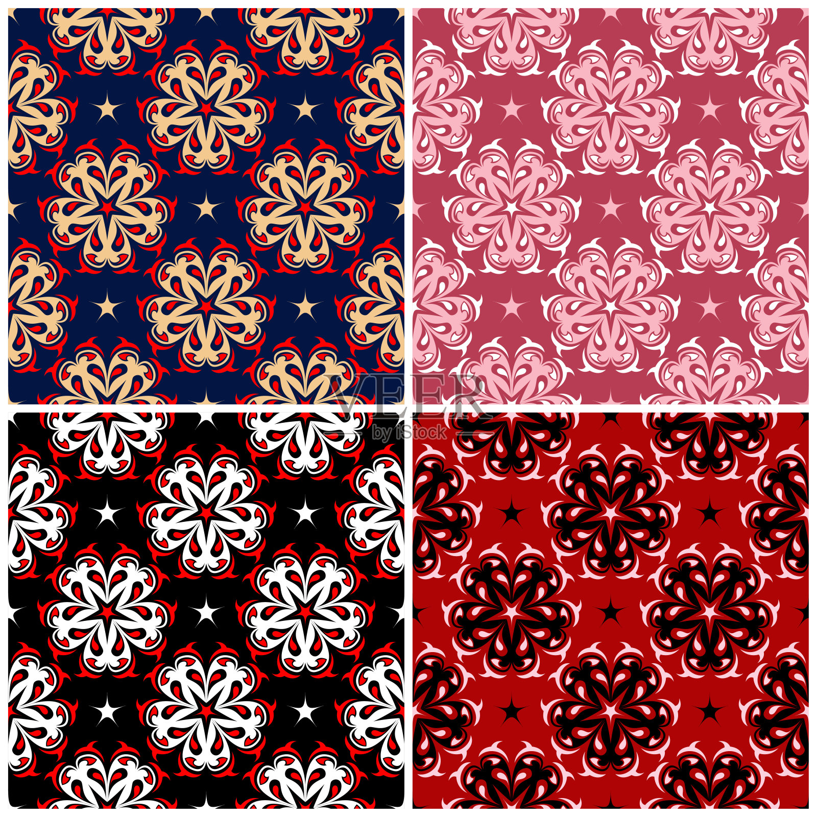 一套无缝的背景与花卉图案插画图片素材