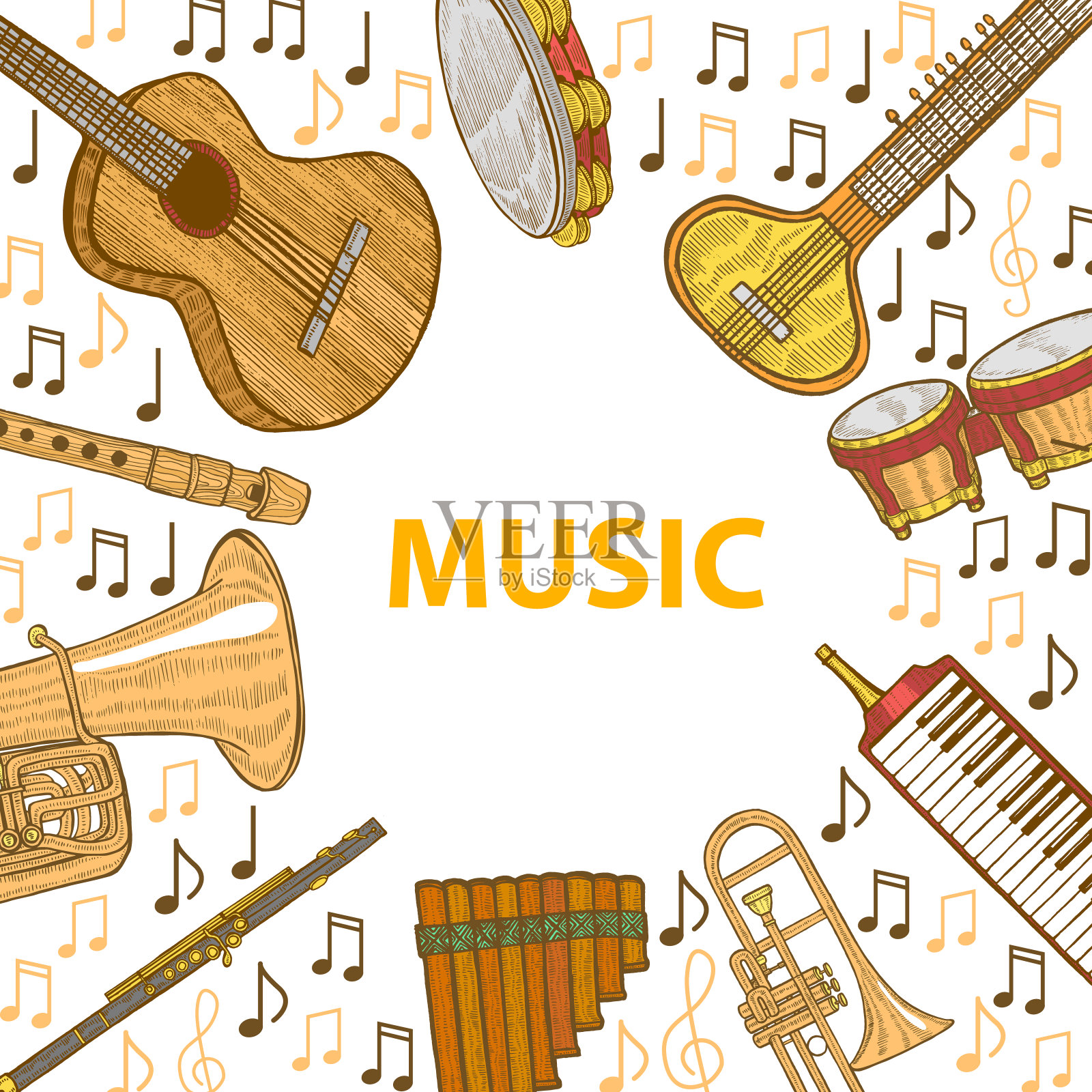 乐器模板在手绘风格插画图片素材