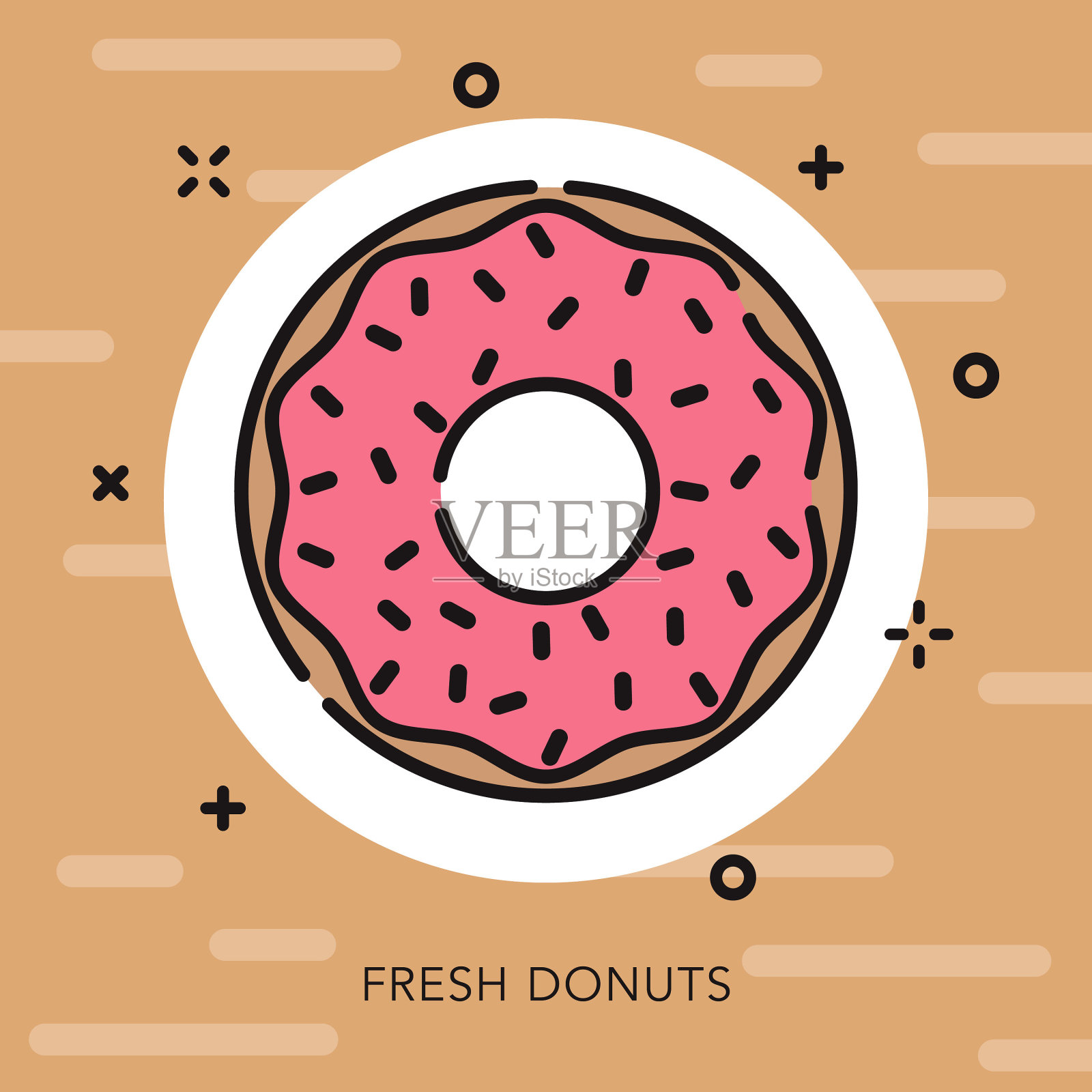 甜甜圈打开轮廓咖啡和茶图标设计元素图片