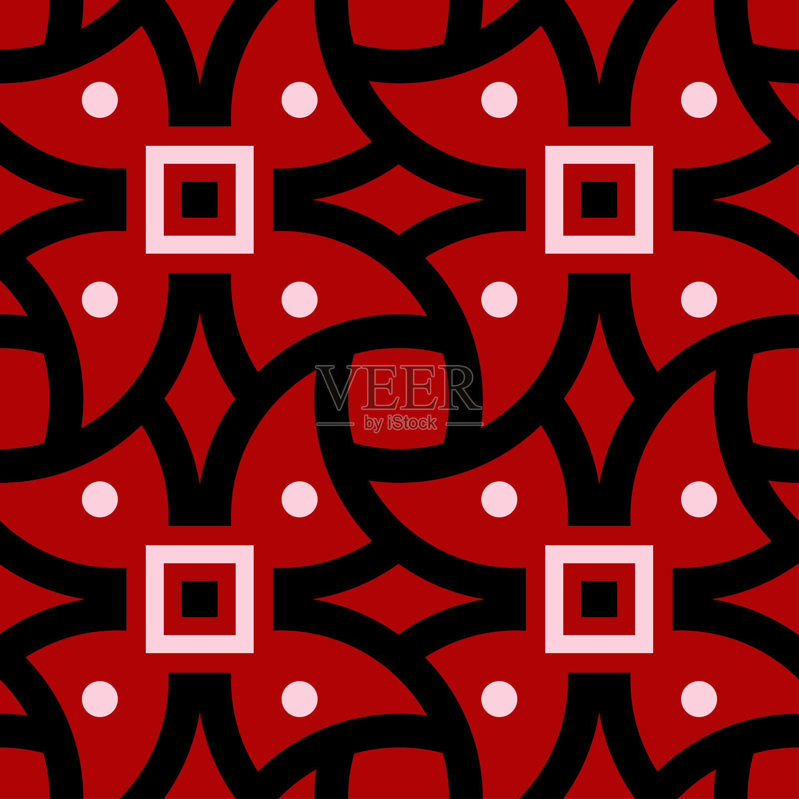 几何无缝模式。红色背景上的黑色和白色元素插画图片素材