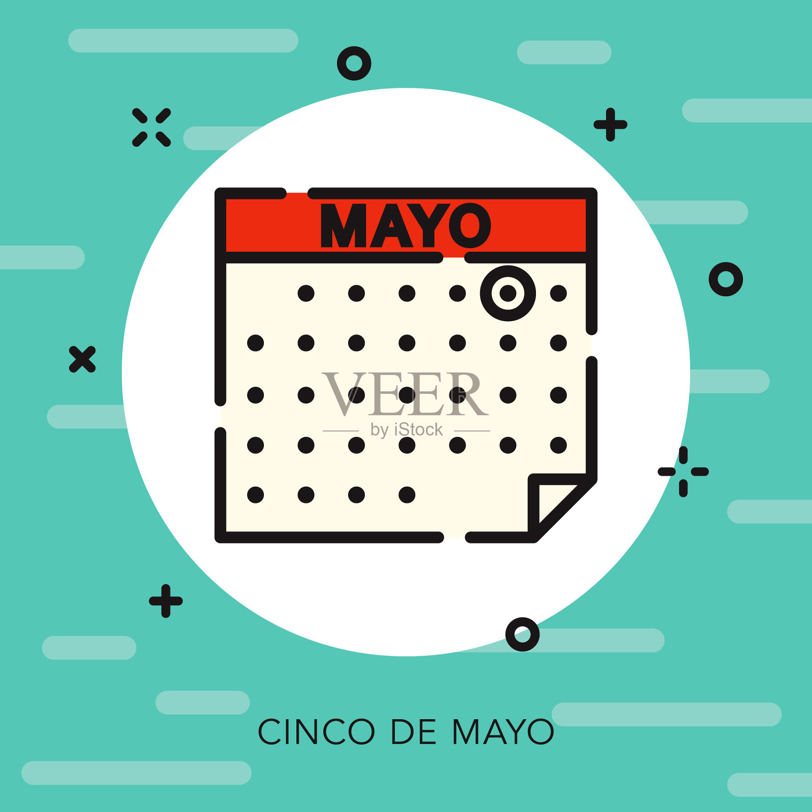 日历打开轮廓Cinco de Mayo图标插画图片素材