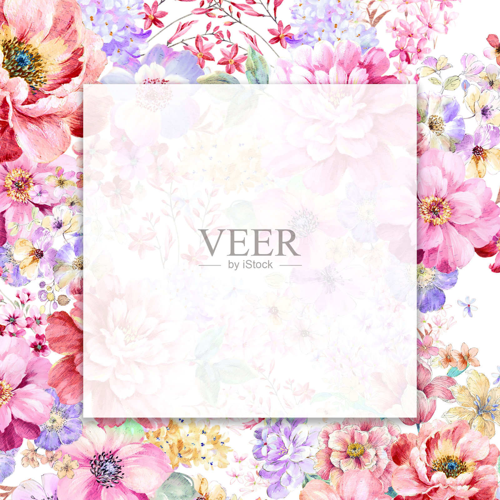 五颜六色的水彩花插画图片素材