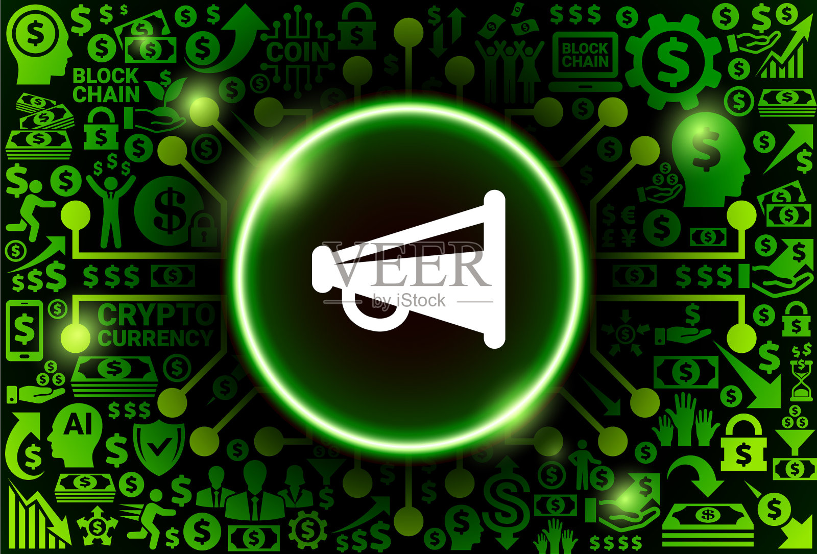 货币和加密货币背景上的扩音器图标插画图片素材