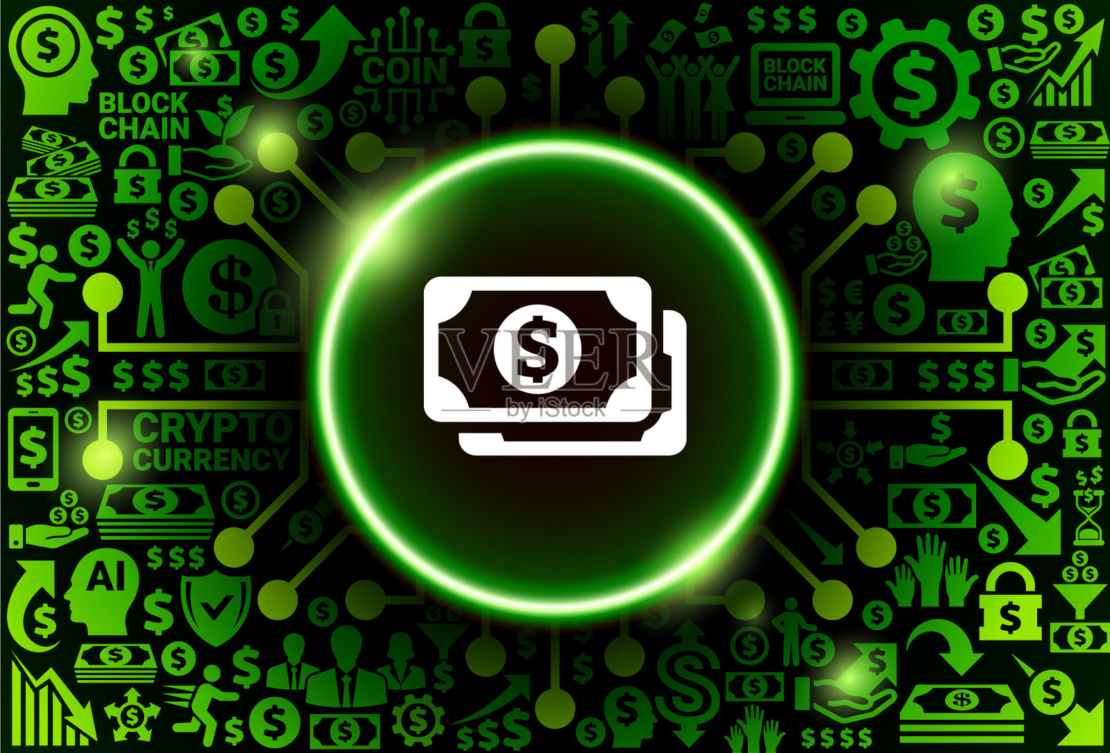 货币和加密货币背景上的现金金钱图标插画图片素材