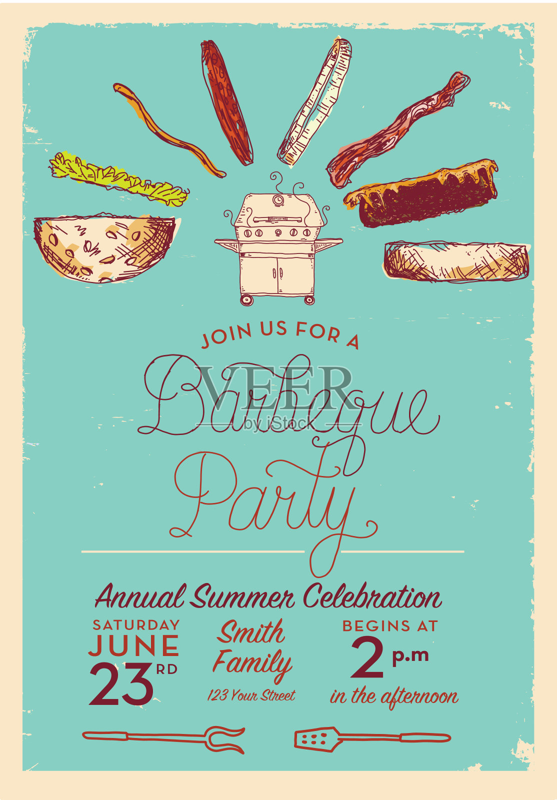 烧烤派对邀请设计模板与手写文字设计模板素材