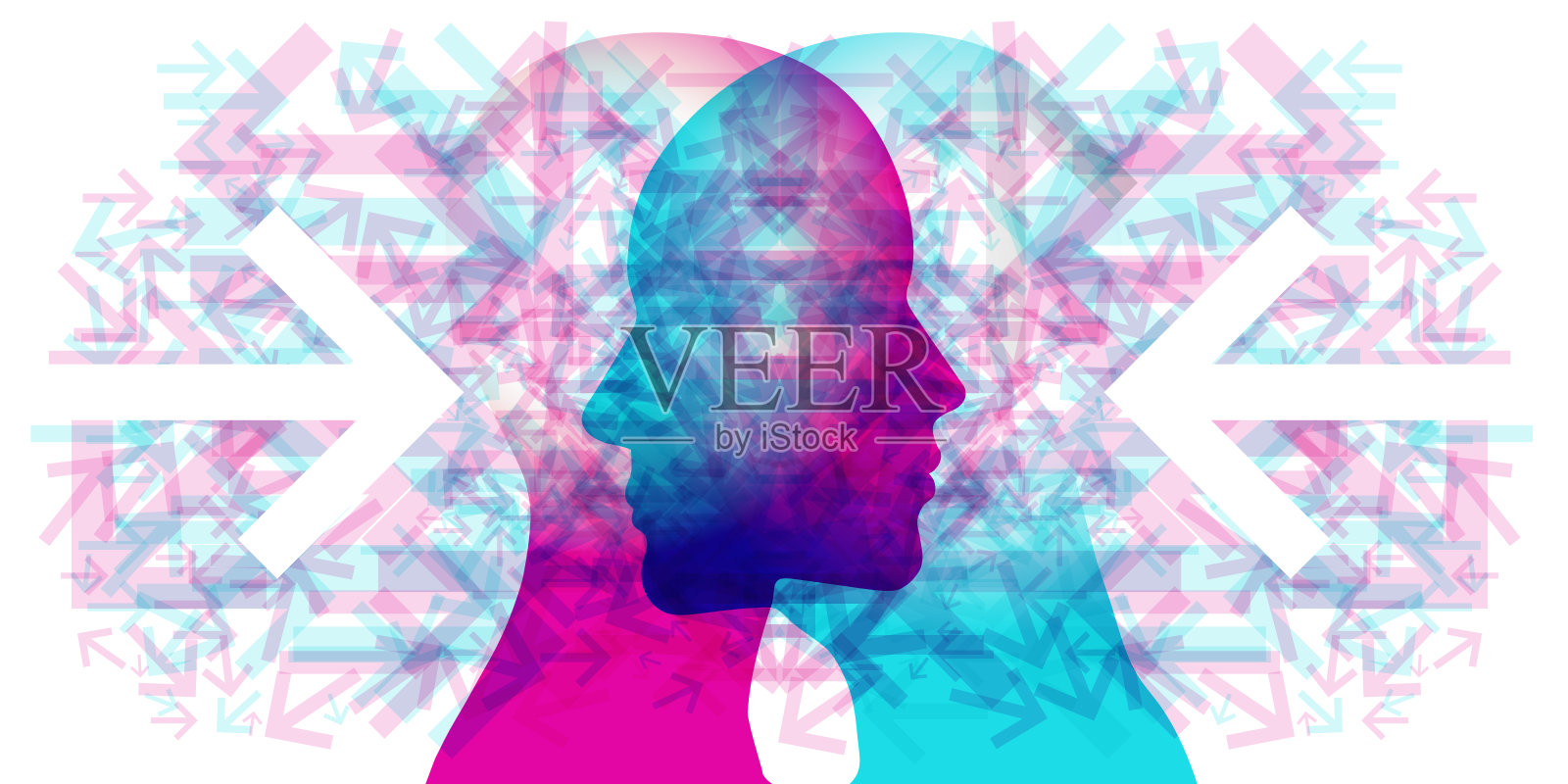 女人和男人的多向思想-内向插画图片素材