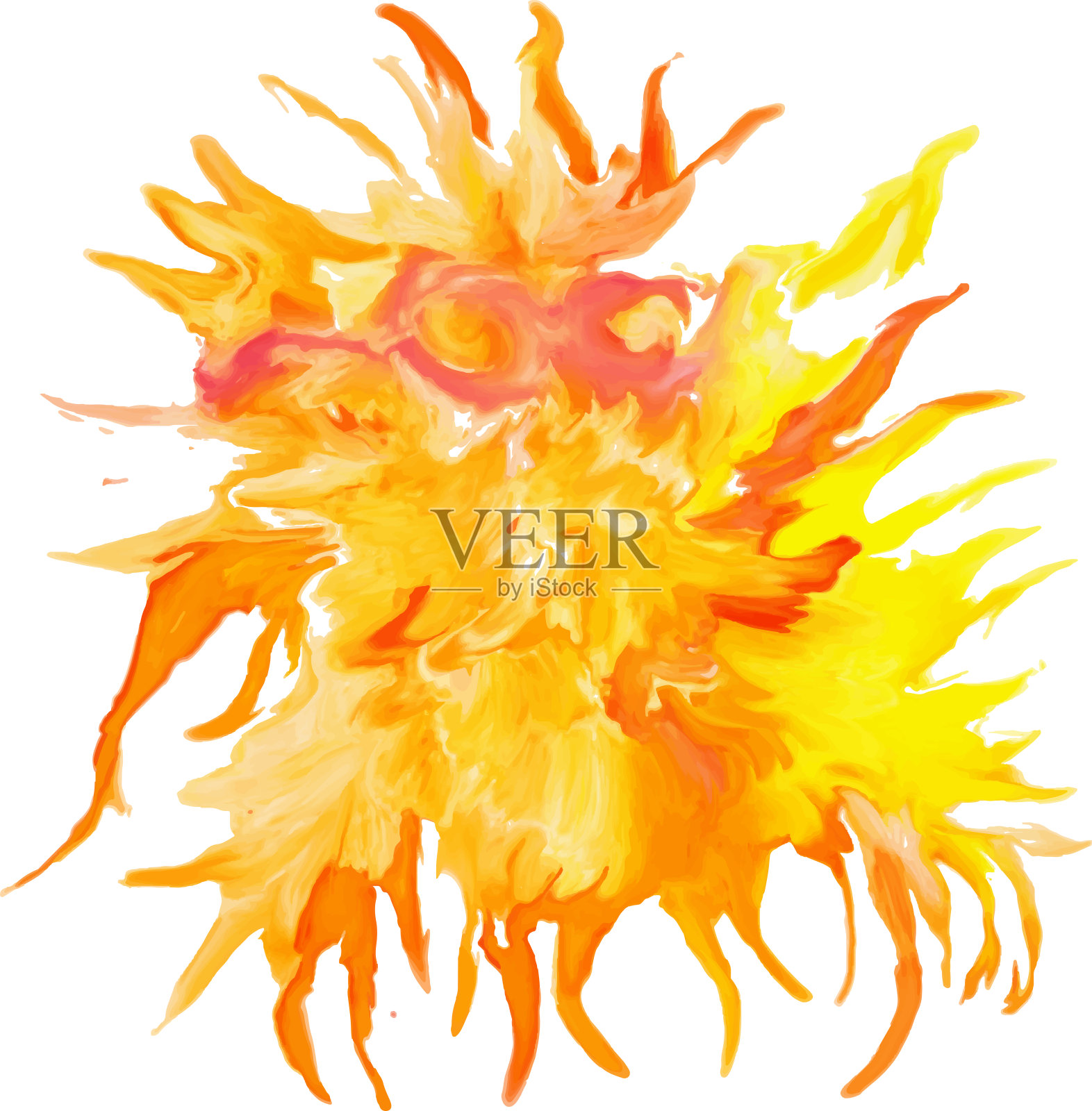 水彩愤怒的太阳人物在太阳镜油漆笔触eps 10矢量插图孤立的白色背景，插画图片素材