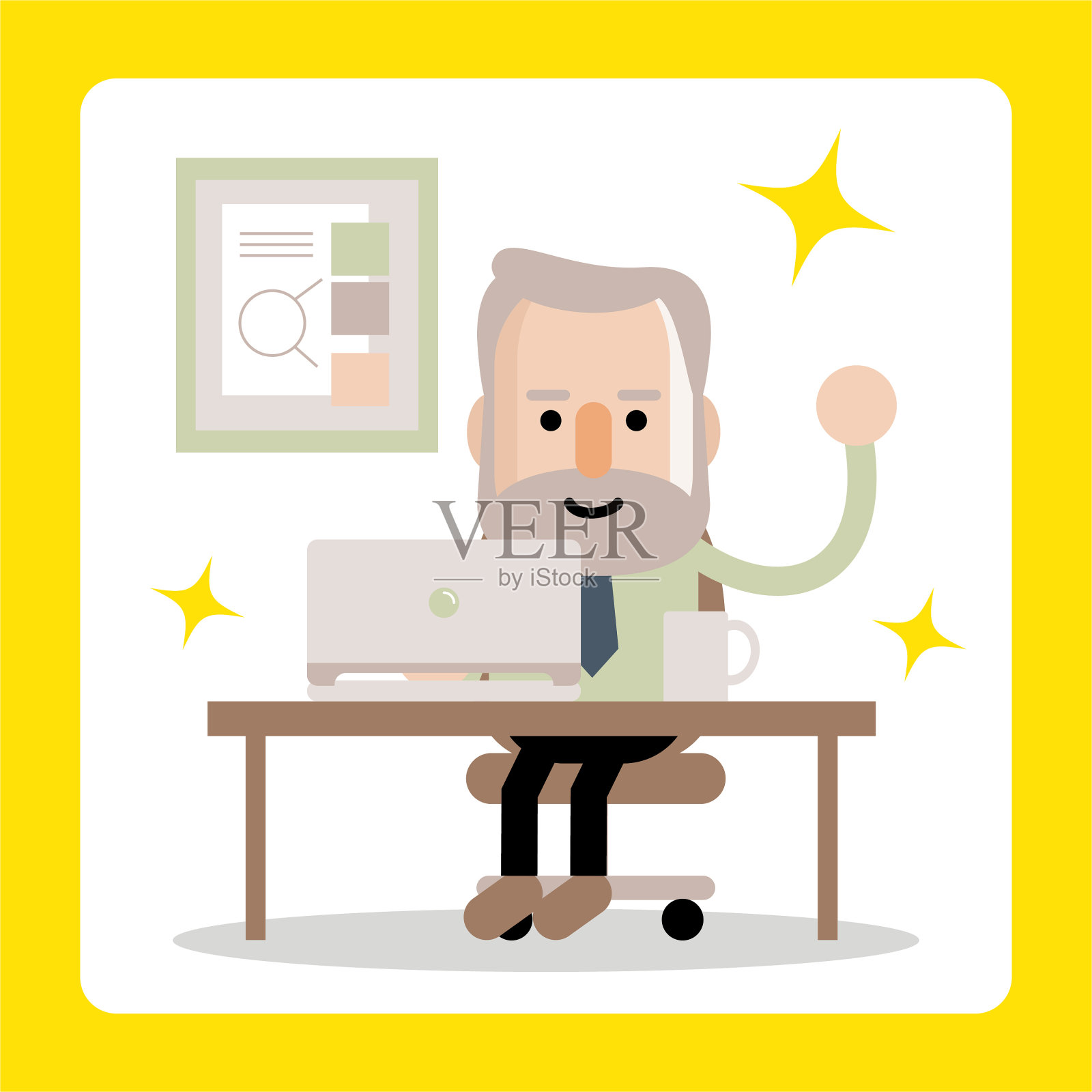 积极健康的生活方式资深商人坐在椅子上使用笔记本电脑(工作)插画图片素材