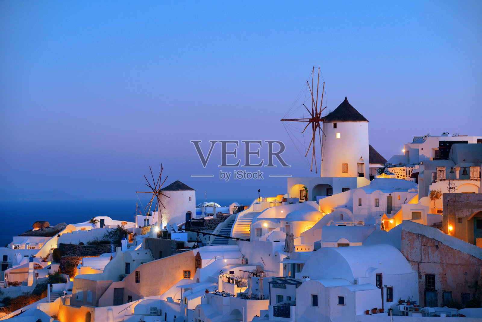 圣托里尼岛天际线风车照片摄影图片