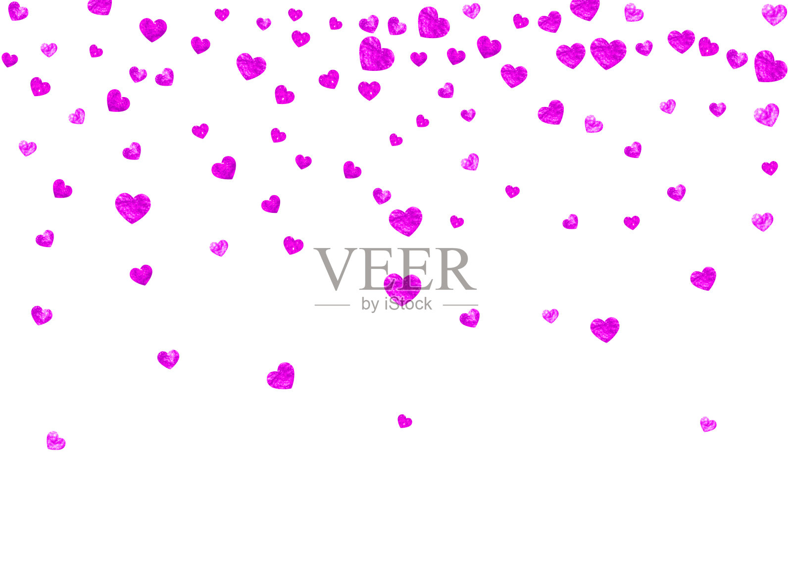 心框背景与黄金闪闪的心。情人节。向量五彩纸屑。手绘纹理。插画图片素材