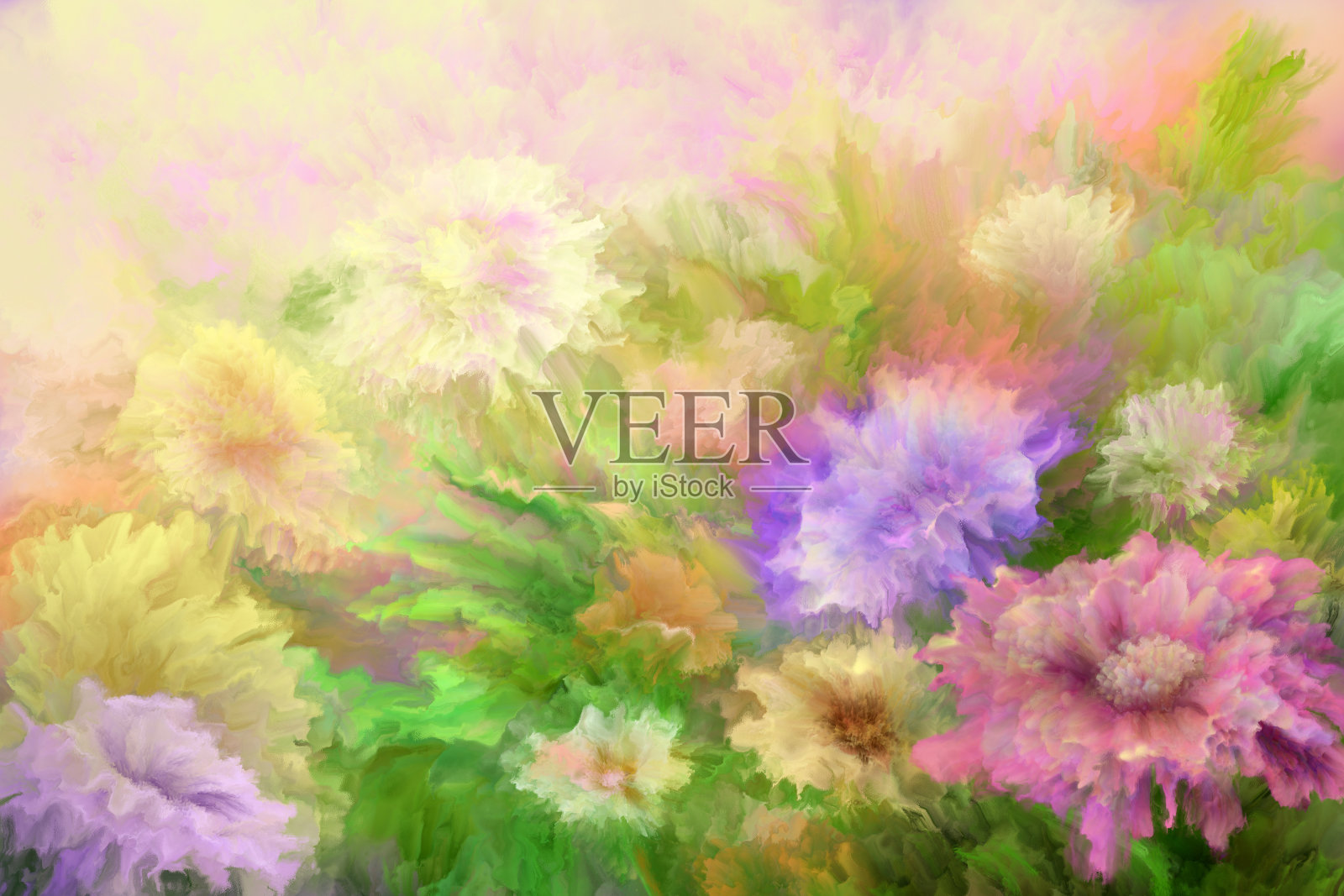 夏日草地，油画插画图片素材