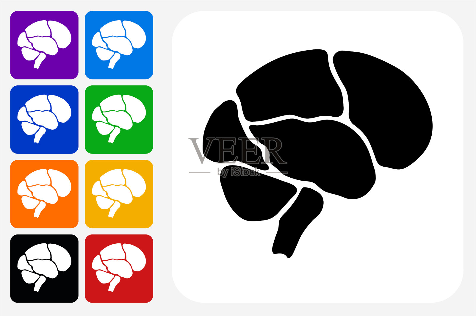 大脑图标方形按钮设置插画图片素材