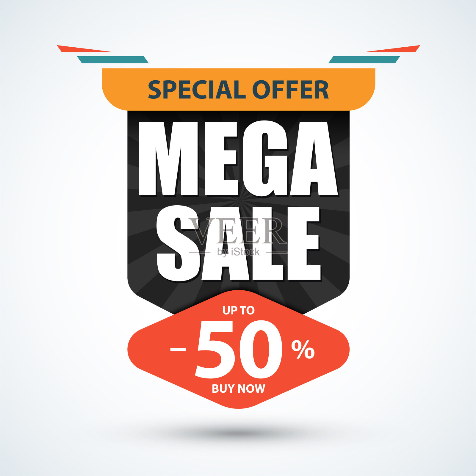 大型横幅出售。特别提供设计。折扣，五折模板。矢量插图。设计模板素材