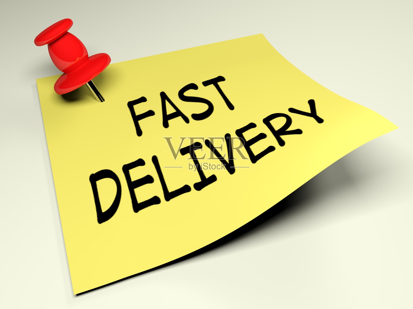 黄色的帖子，写快速交付- 3D渲染照片摄影图片