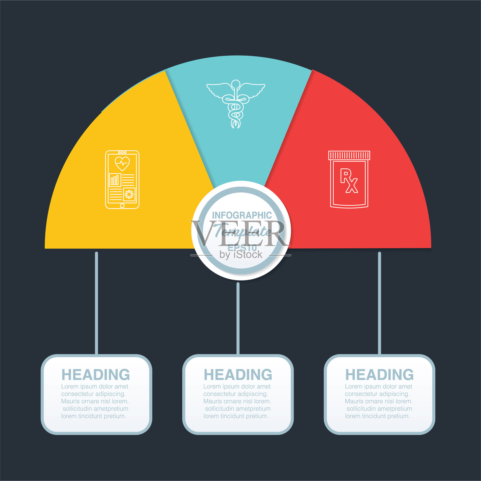 彩色横幅上的细线医疗保健图标插画图片素材