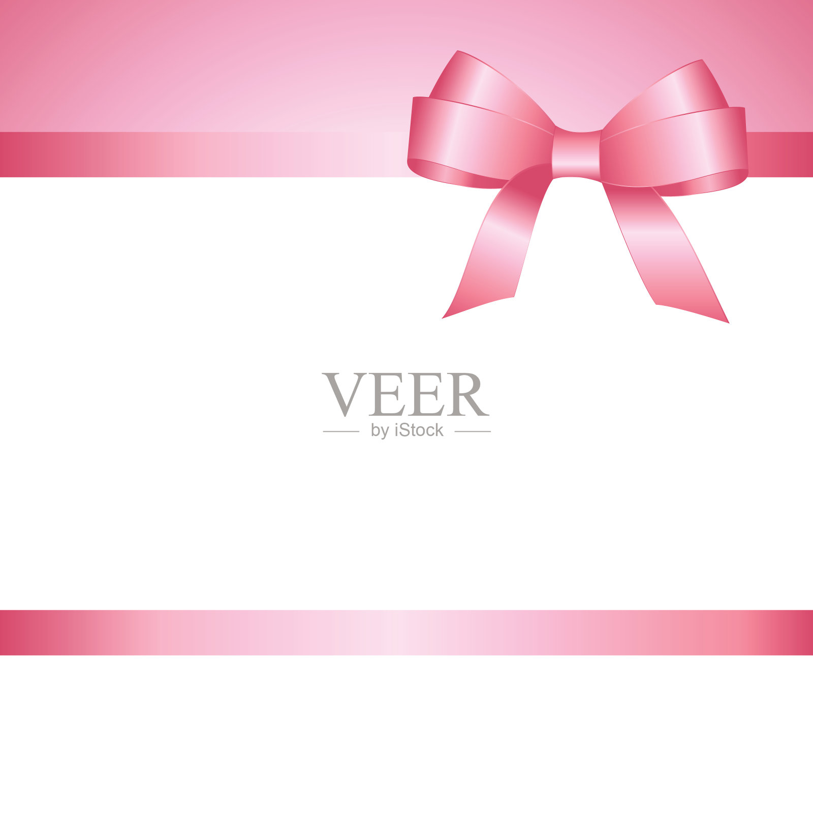 邀请，问候或礼品卡与粉红色丝带和一个蝴蝶结在白色的背景。礼品券模板与文本的地方。设计元素图片