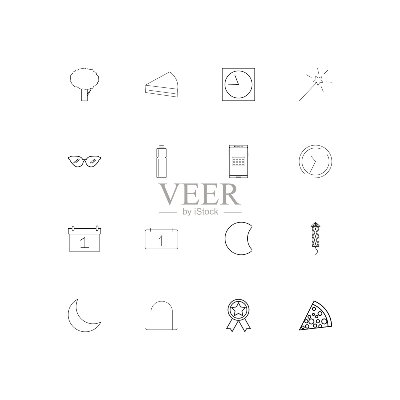 假日简单线性图标集。概述了矢量图标图标素材