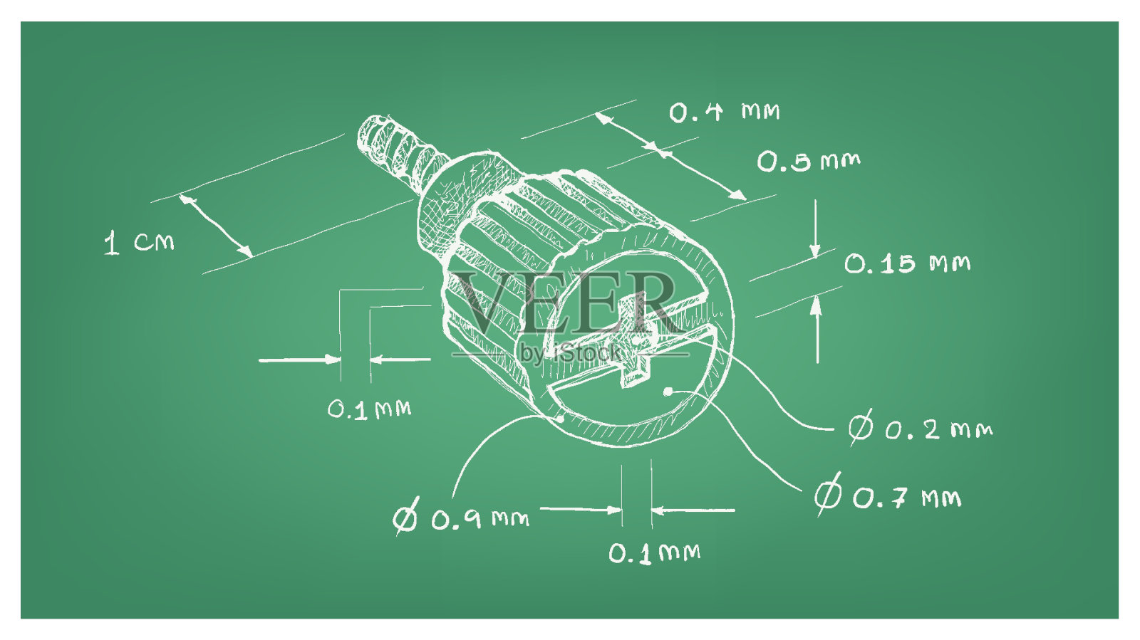 十字槽头短电脑拇指螺钉尺寸插画图片素材