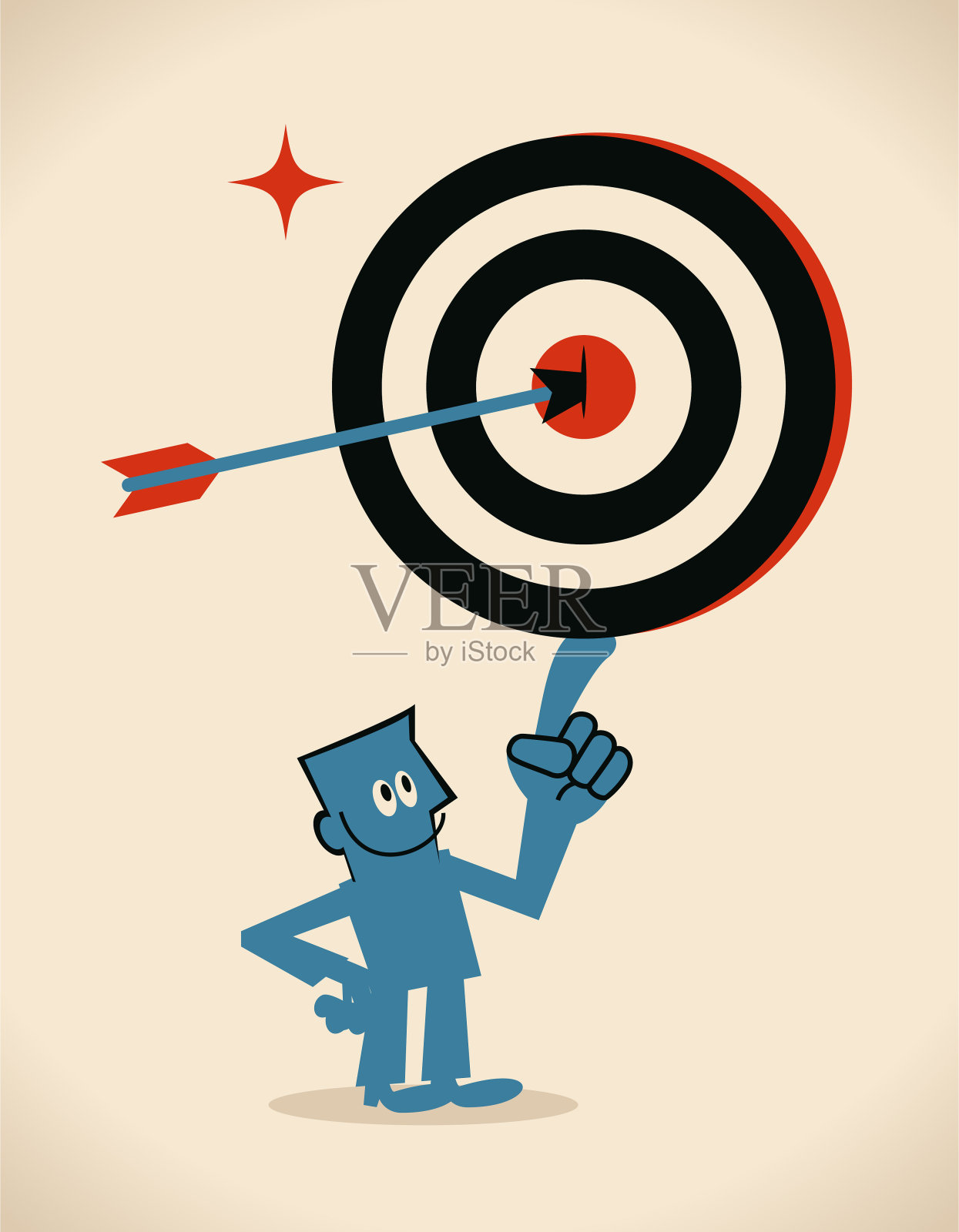 自信的商人展示一个目标靶(飞镖)与箭在靶心插画图片素材